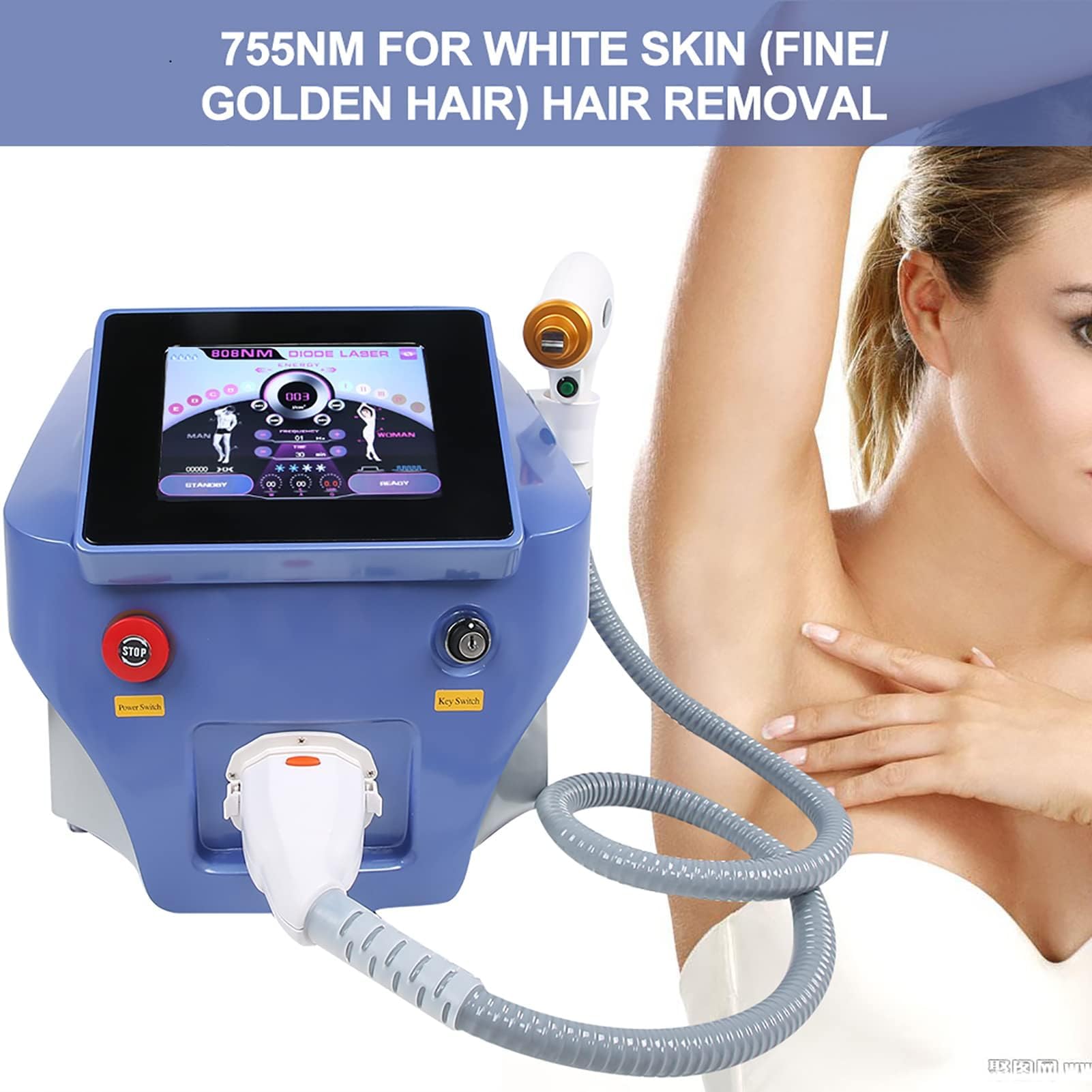 Máquina de depilación permanente láser de diodo 808, máquina de depilación portátil para mujeres y hombres, para uso facial, piernas, brazos, todo el cuerpo, removedor de vello profesional