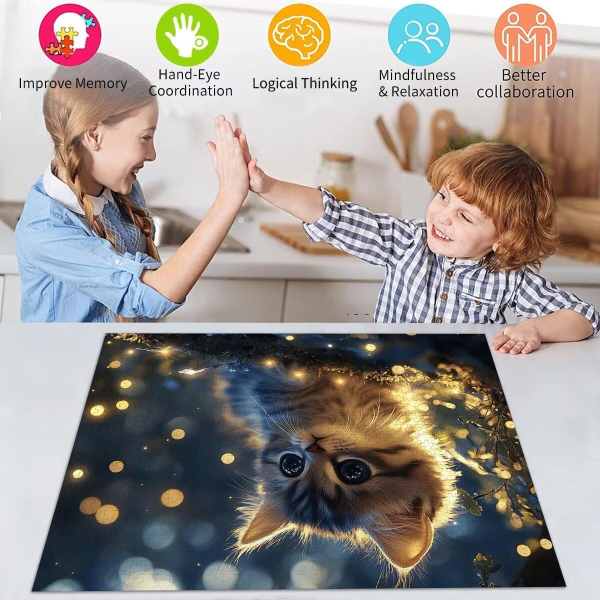 Puzzle Erwachsene 2000 Teile Katze Glühwürmchen Educa Jigsaw für Kinder ab 8 Jahren Mädchen Jungen, Erwachsene Impossible Klassische Puzzles Schwer, Anspruchsvoll Spielspaß, Geschenke 70x99cm t-702