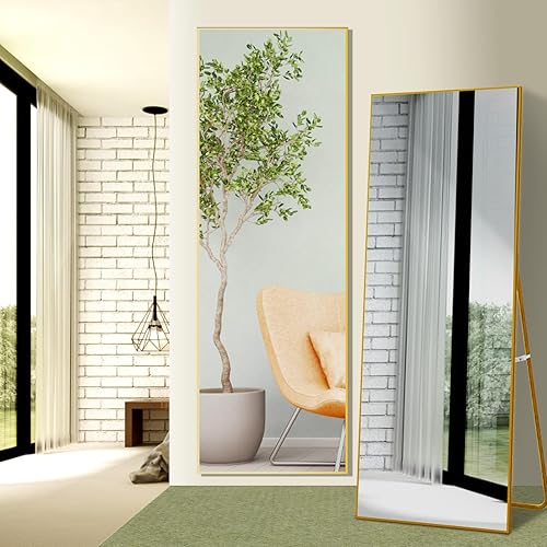 Miniatura 2 de Espejo de longitud completa de 59 x 15.7 pulgadas con soporte, marco de metal de aleación de aluminio, a prueba de explosiones, anticorrosión, de