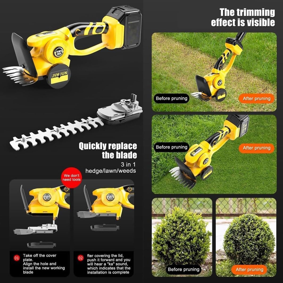 3-in-1 Cordless Pole Hedge Lawn Trimmer,Telescopic Grass Cutter & Shrub Shear,Lightweight Electric Garden Pruner,Handheld Hedge Grass Cutter,for Gardening, Lawn and Shrub Trimming(2 Batteries)