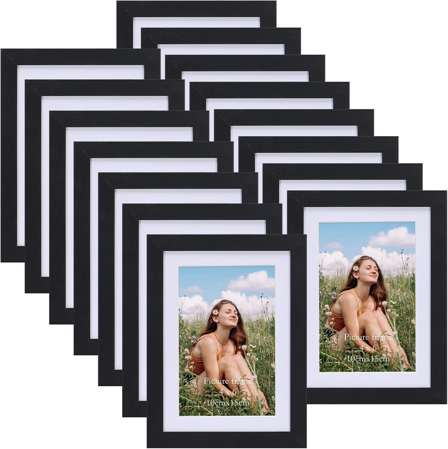 EYMPEU 4x6 Picture Frames Black Wood Set of 15, Display Multi 4x6