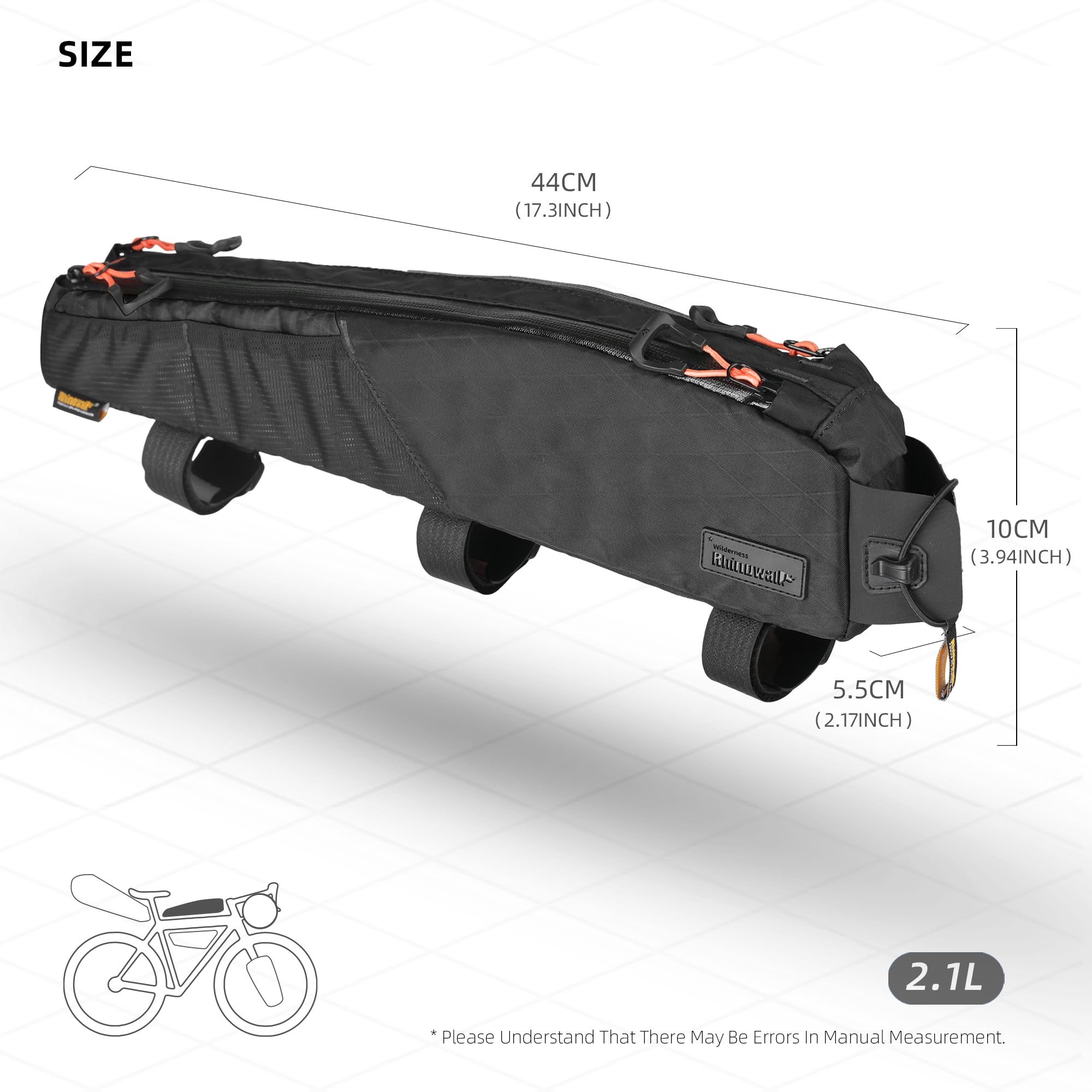 Rhinowalk Bicycle Triangle Frame Bag Front Storage Pouch for Touring Bikepacking, Black, 2.1L - Image 2