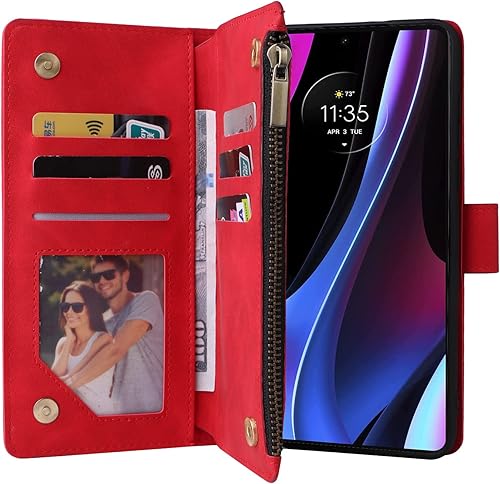 Miniatura 3 de LBYZCASE Funda para Moto G 5G  2022  con ranuras para tarjetas de bloqueo RFID, función atril duradero, cierre magnético, cierre magnético, correa