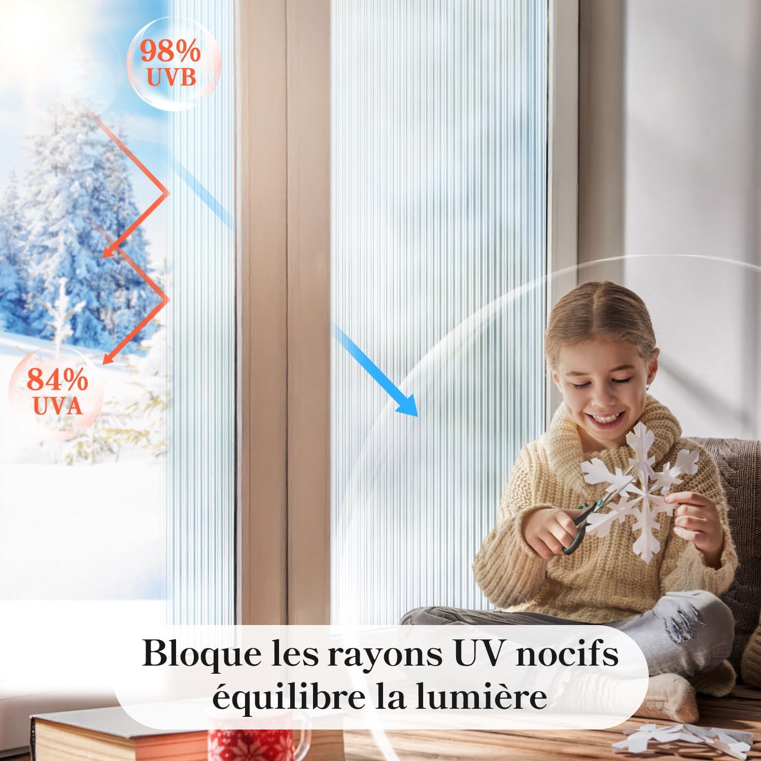 Qualsen Film Fenetre Anti Regard Motif en Roseau 90x400cm, Film Occultant Fenêtre Décoratif Brise Vue Fenetre Amovible Anti UV Films Electrostatique Vitre pour Maison Bureau, Blanc