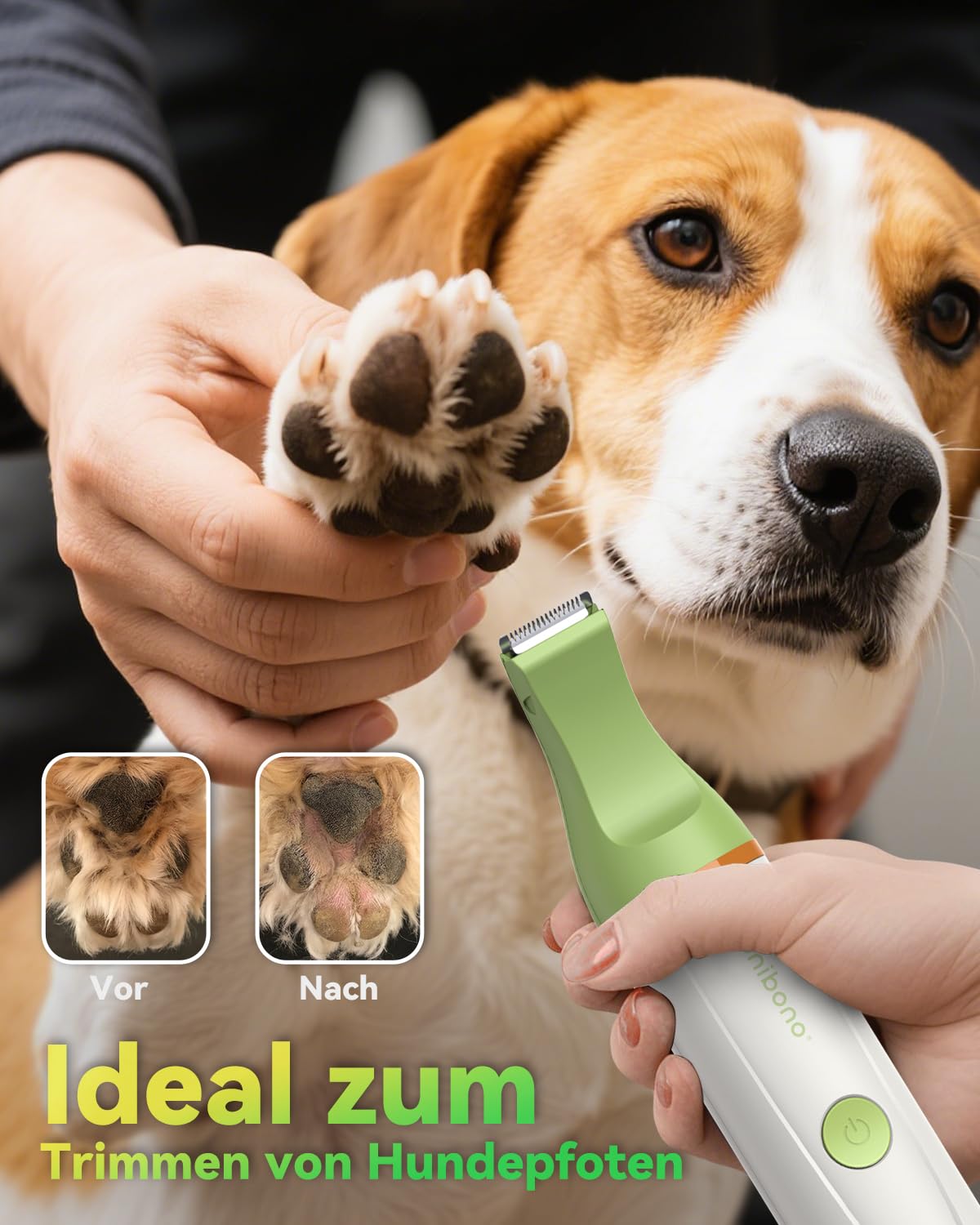 Unibono Leise Hundeschermaschine Katzenrasierer Komplett-Set, Wiederaufladbar Hund Katze Schermaschine wit 4 Multifunktions-Schneidköpfen für Pfoten, Augen, Ohren, Gesicht, Körper, IPX7 Wasserdicht