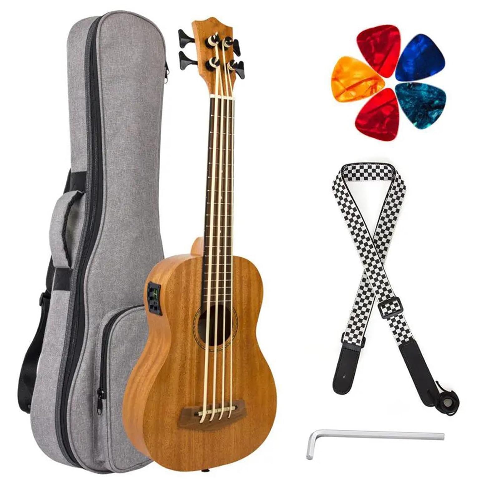Ukulele Baritono Basso Alto Da 30 Pollici Con Stelo Di Regolazione Del Plettro Della Tracolla