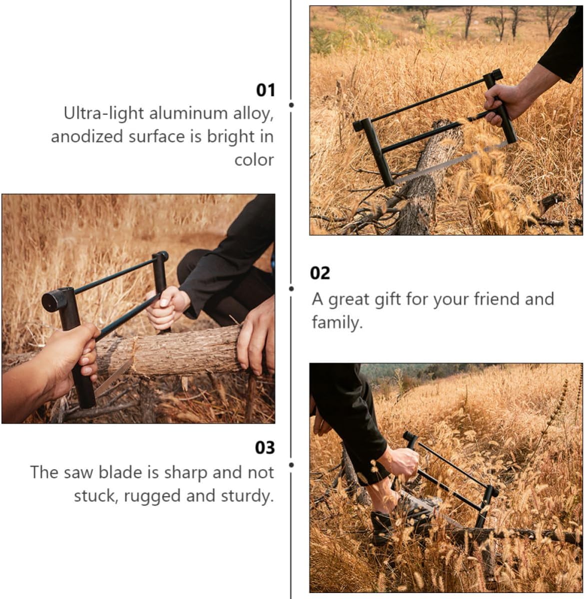 Collapsible Portable Bow Saw for Camping, Outdoor Activity, Easy to Carry and Foldable Sturdy Aluminium Alloy Frame, for Family and Friend Use