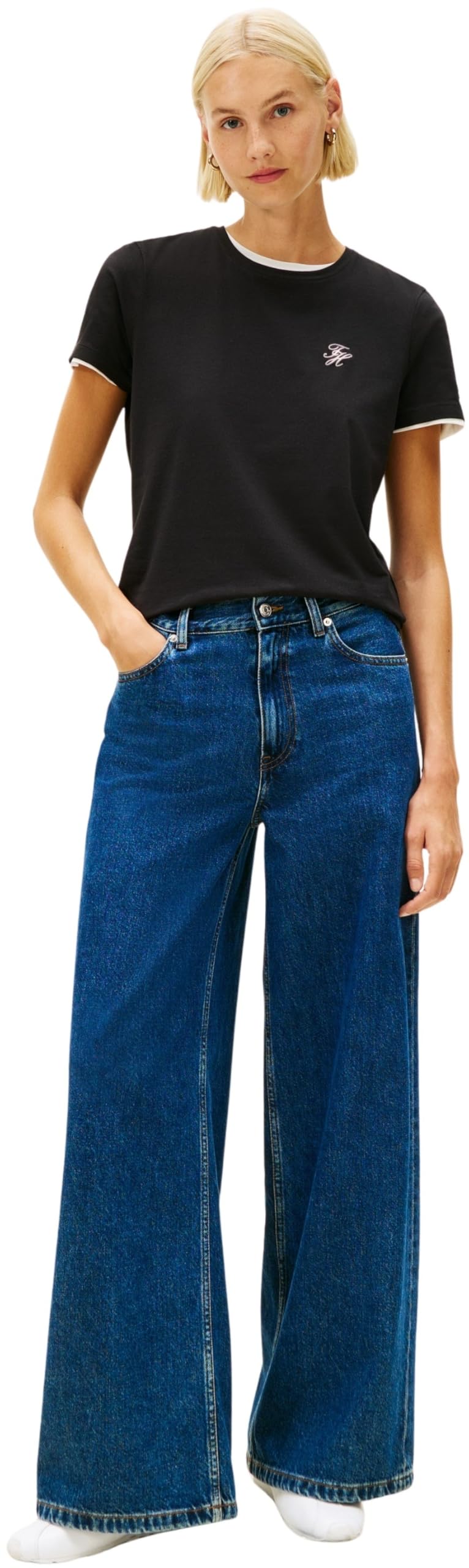 Tommy Hilfiger Damen Th Script Reg C-nk Ss Tee Ww0ww47809 S/S T-Shirt (1er Pack)