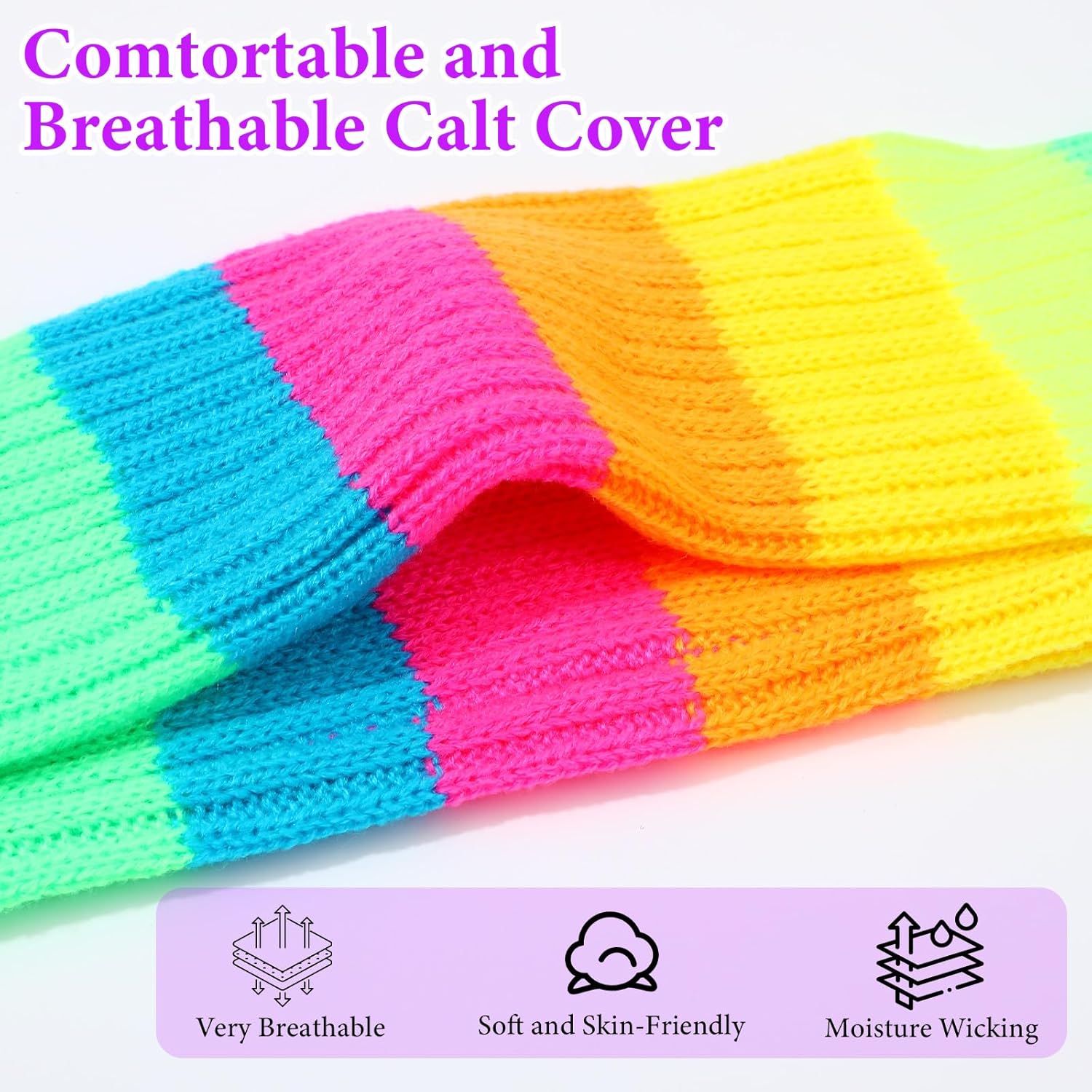 80s Leg Warmers for Women, Neon Colors Winter Long Leg Warmers Ribbed Knit Leg Warmer for 90s Dance Party Yoga Sports - Image 6