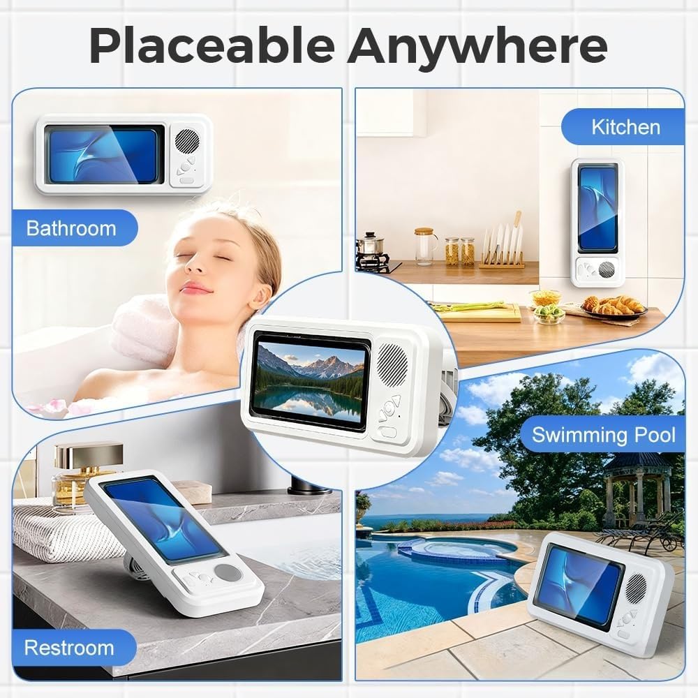 Altavoz Bluetooth Inalámbrico para Baño, Soporte para Teléfono De Ducha, Resistente Al Agua, Rotación De 360 ​​Grados, Visible, con Funda para Teléfono De Ducha(3PC)