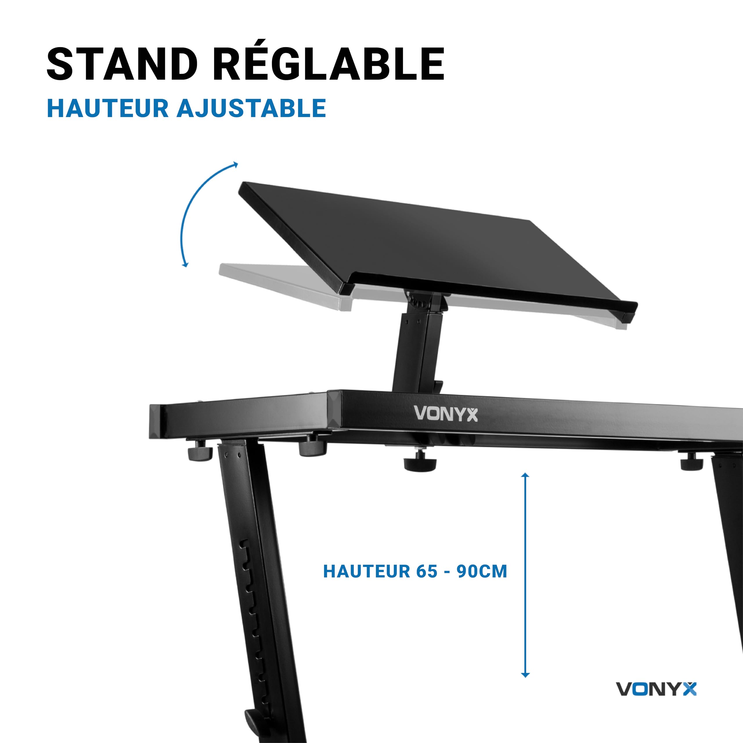 Vonyx Support DJ Réglable Deck Mixage Contrôleur Résistant | Support Stable pour Équipement DJ, Montage Rapide et Sécurisé, Structure Robuste pour Tables de Mixage, Contrôleurs et Scène