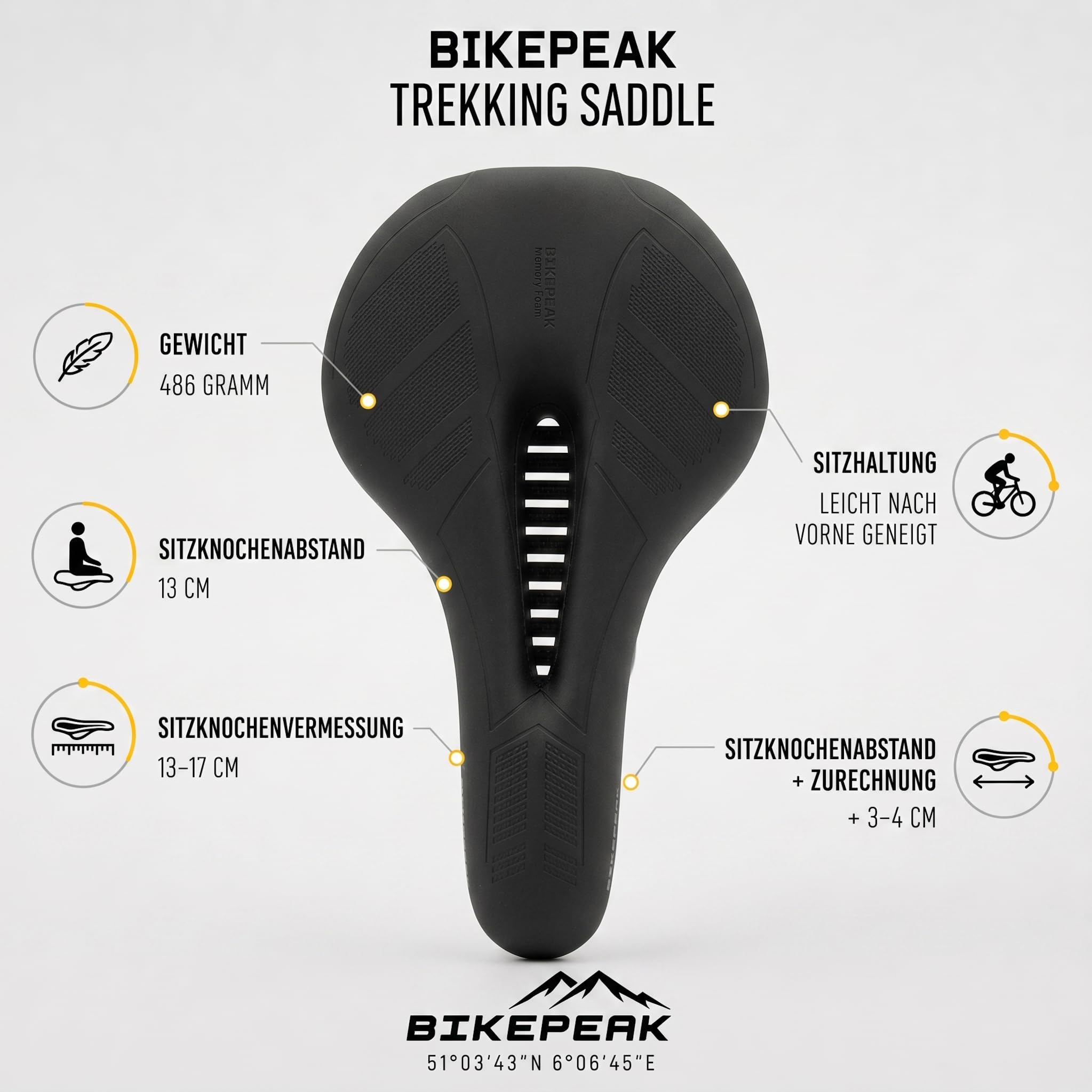 Fahrradsattel Damen & Herren - Bequem, Ergonomisch und Schmerzfrei - Atmungsaktiver Memory-Schaum Gel - Schwarz, Wasserabweisend - für City, Trekking oder MTB Fahrrad