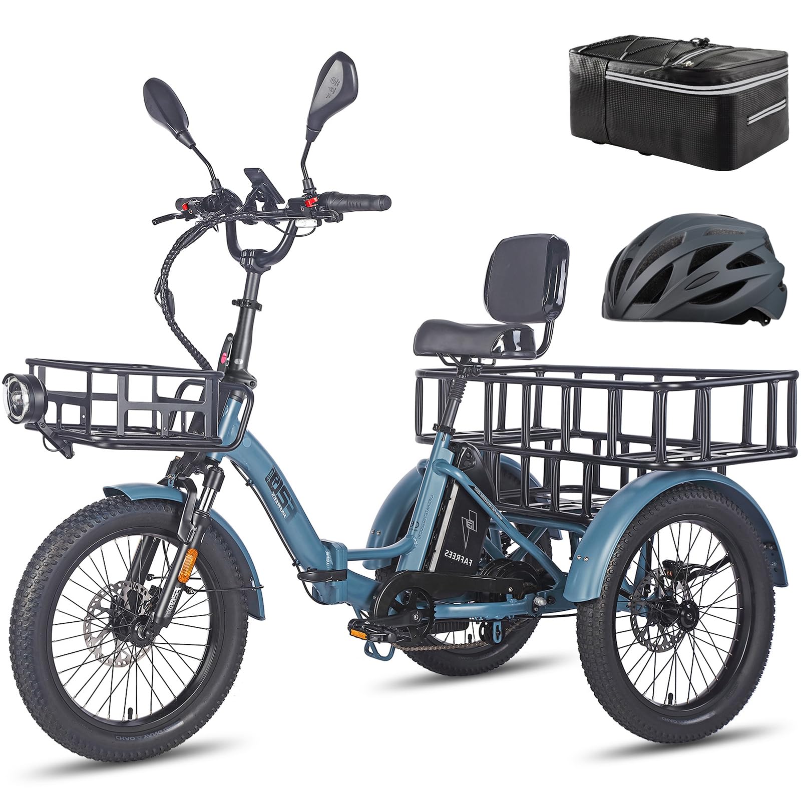 Fafrees Triciclo Elettrica 48V23Ah Batteria Rimovibile Bici Elettrica Pieghevole a 3 Ruote 20"×3.0", Autonomia 70-120km, Ebike Adulti Uomo Donna, Freni a disco idraulici, Cestino Ante- e Post-
