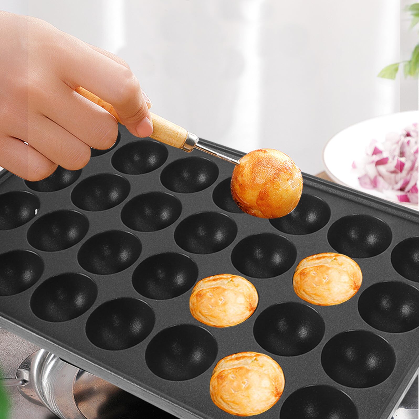 Lurrose Piastra Takoyaki 3 Pezzi in Ferro Nero Antiaderente per Cottura