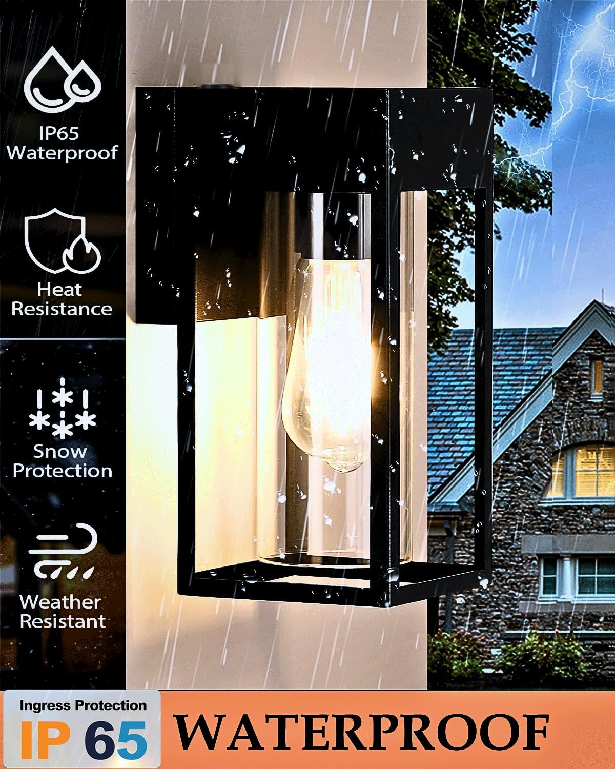 2-Pack Outdoor Wall Light Fixtures, Waterproof Exterior Wall Lanterns, Porch Lights with E26 Sockets & Cylinder Glass Shades, Modern Matte Black Wall Sconce for Porch Patio Garage