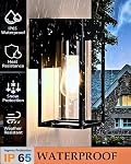 2-Pack Outdoor Wall Light Fixtures, Exterior Waterproof Lanterns, Porch Sconces Wall Mounted Lighting with E26 Sockets & Glass Shades, Modern Matte Black Wall Lamps for Patio Front Door Entryway