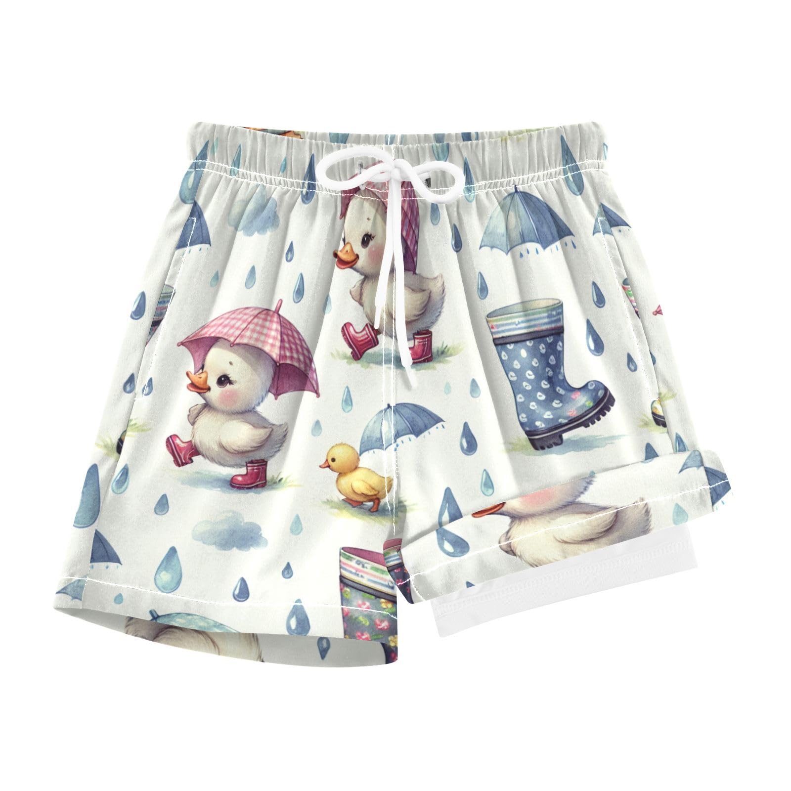 YANENDIE Boy Swim Trunks with Compression Liner Rain Duck Watercolor Boys Swim Shorts Quick Dry Beach Shorts