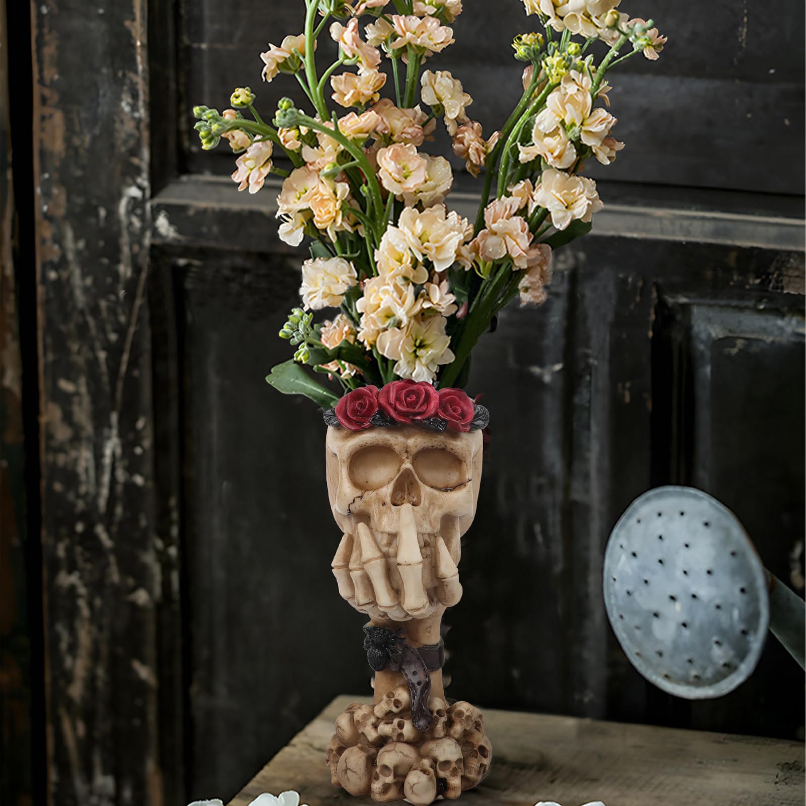 Amazon.co.jp: クリエイティブスカル花瓶樹脂スケルトンゴシック花瓶