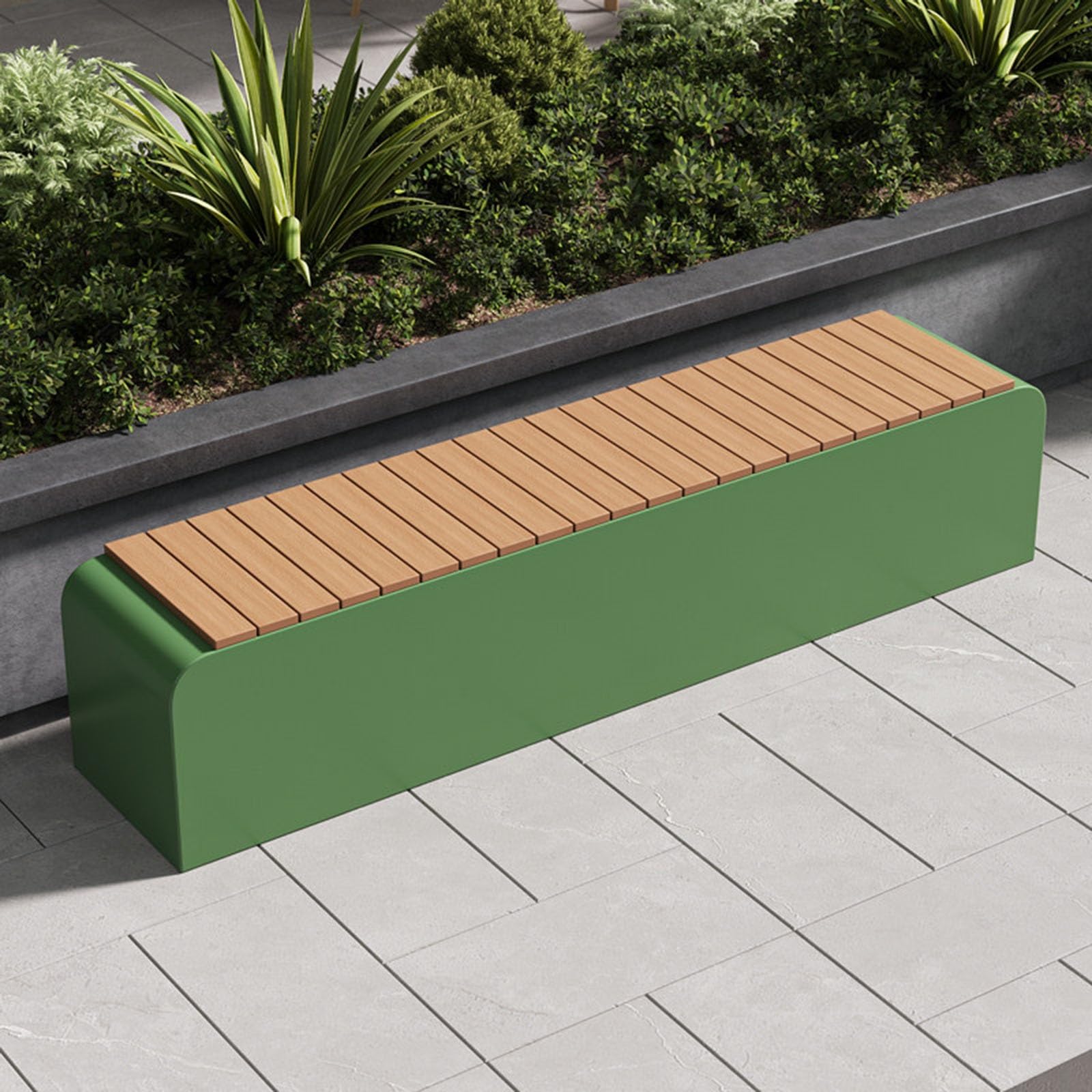 Banco De Jardín Exterior, Asiento De WPC Impermeable – para Parque/Centro Comercial/Borde De Piscina, No Requiere Montaje(Green,200x40x45cm)