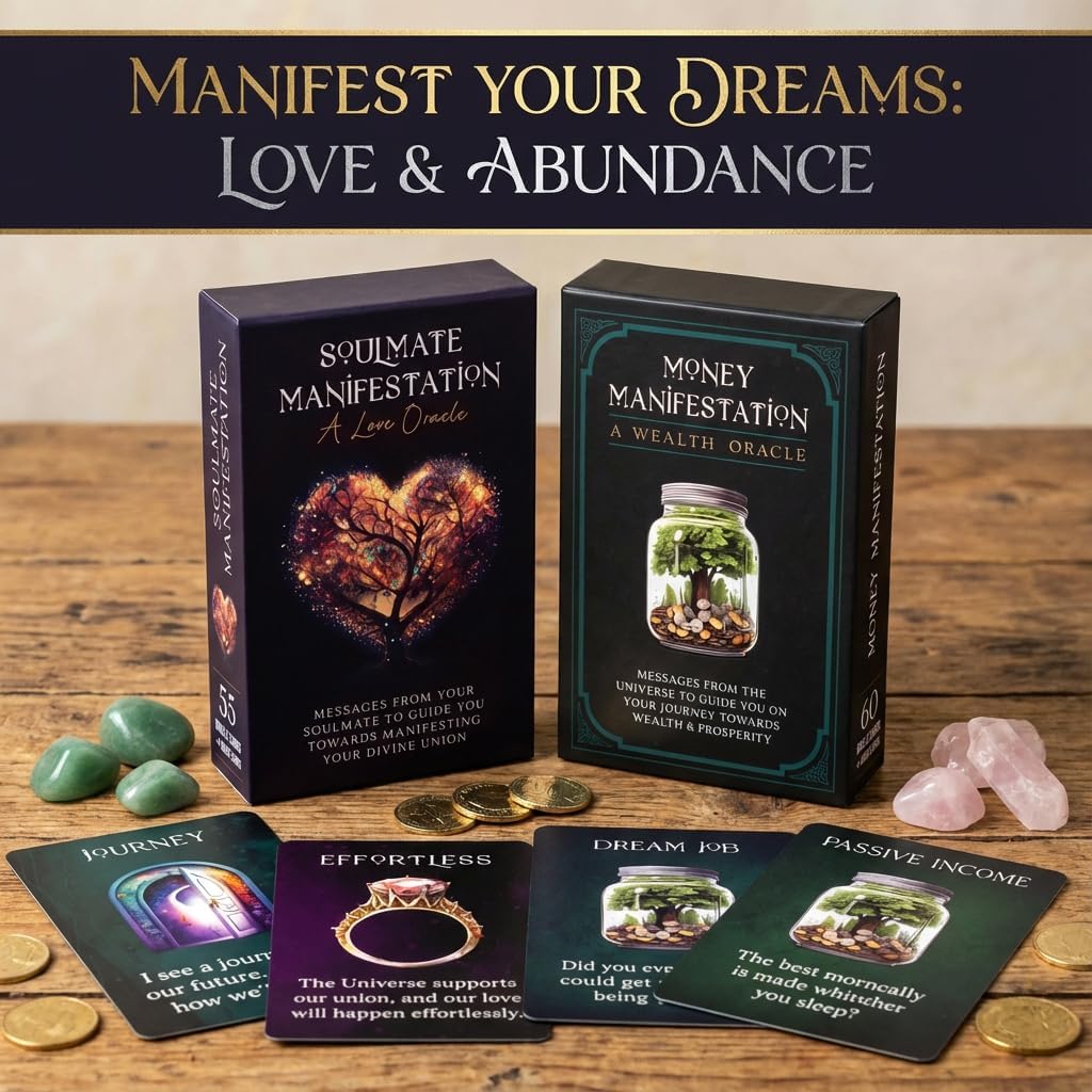 Manifestation Oracle Cards for Attracting Love and Abundance - Money Manifestation + Soulmate Manifestation (2-Deck Bundle) - Oracle Cards with Meanings on Them for Beginners to Advanced Readers