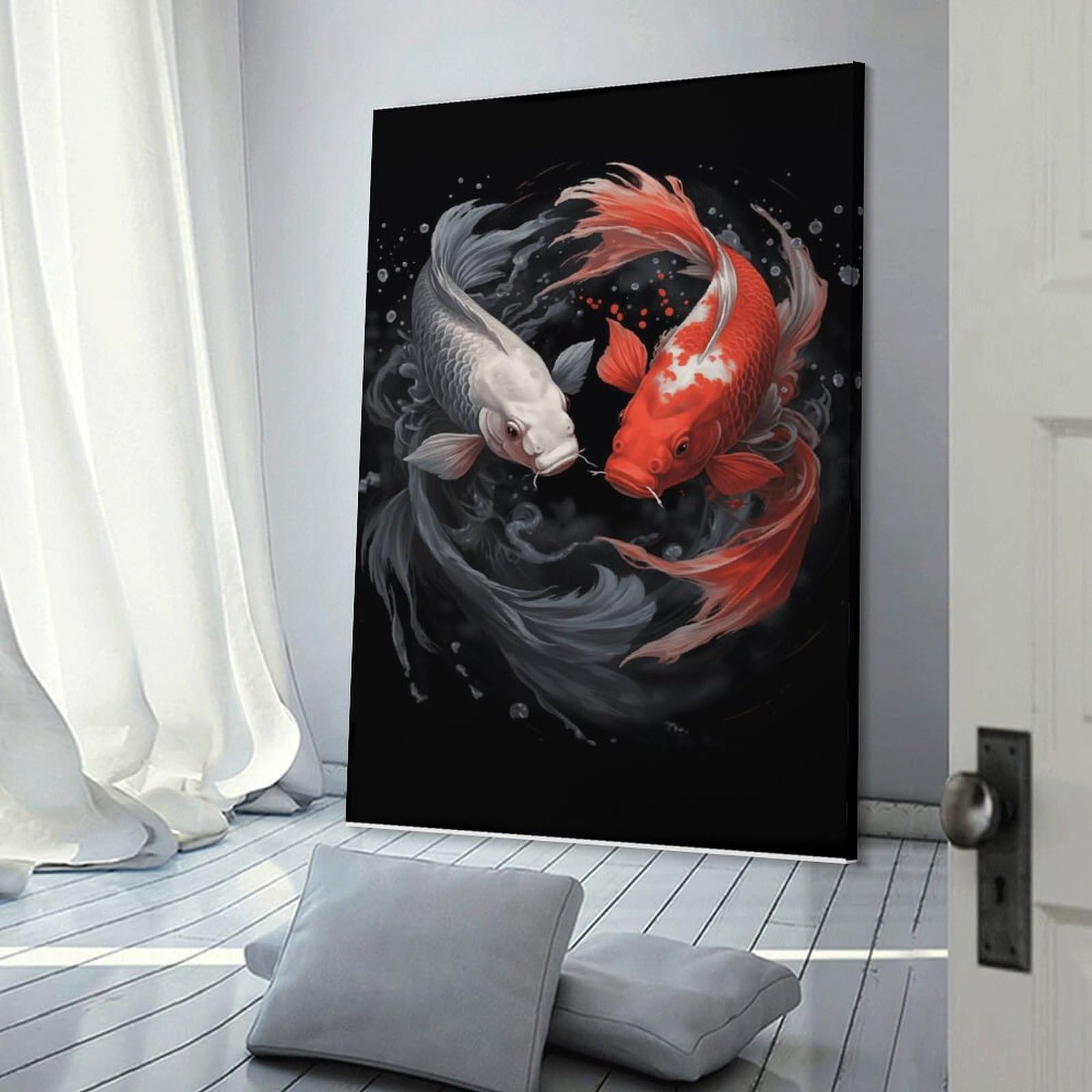 Junmoney Canvas Wall Art Yin Yang Koi Fish Art Print, 24x36inch(60x90cm), for Bedroom, Guest Room Or Reading Nook, Canvas Wall Decor for Personal Spaces