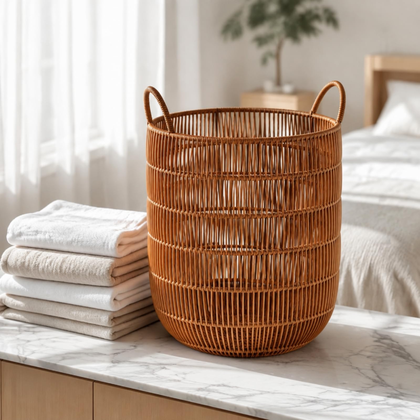 Cesto in Rattan Stabile Contenitore | Decorativo, Robusto, Cestino, per Cameretta, Famiglie, Neonati