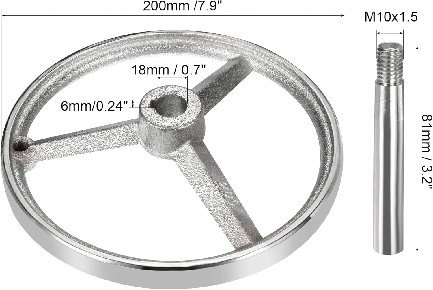 PATIKIL 200mm/8 Inch Diameter Rotary Handwheel, Cast Iron Chrome Plated with Handle for Many Types of Milling Machines and Lathes, Silver Tone