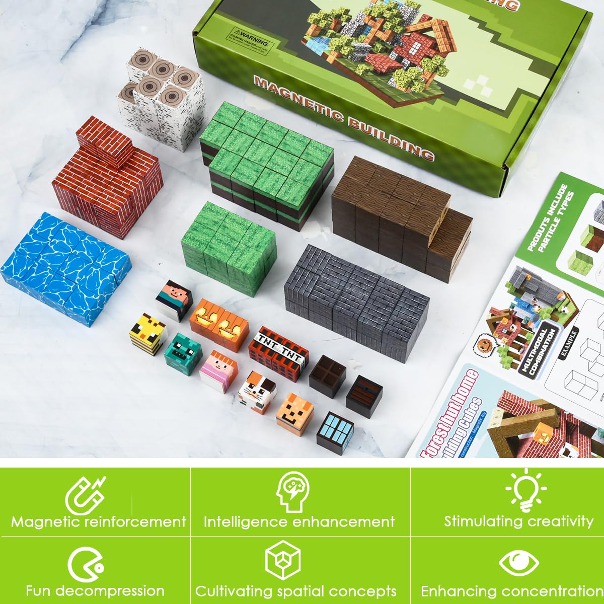ACELIFE Blocs de construction magnétiques 200 pièces, jouet magnétique créatif STEM Magnetic Building Blocks jouets cadeaux pour enfants garçons et filles 3 4 5 6 7 8 ans