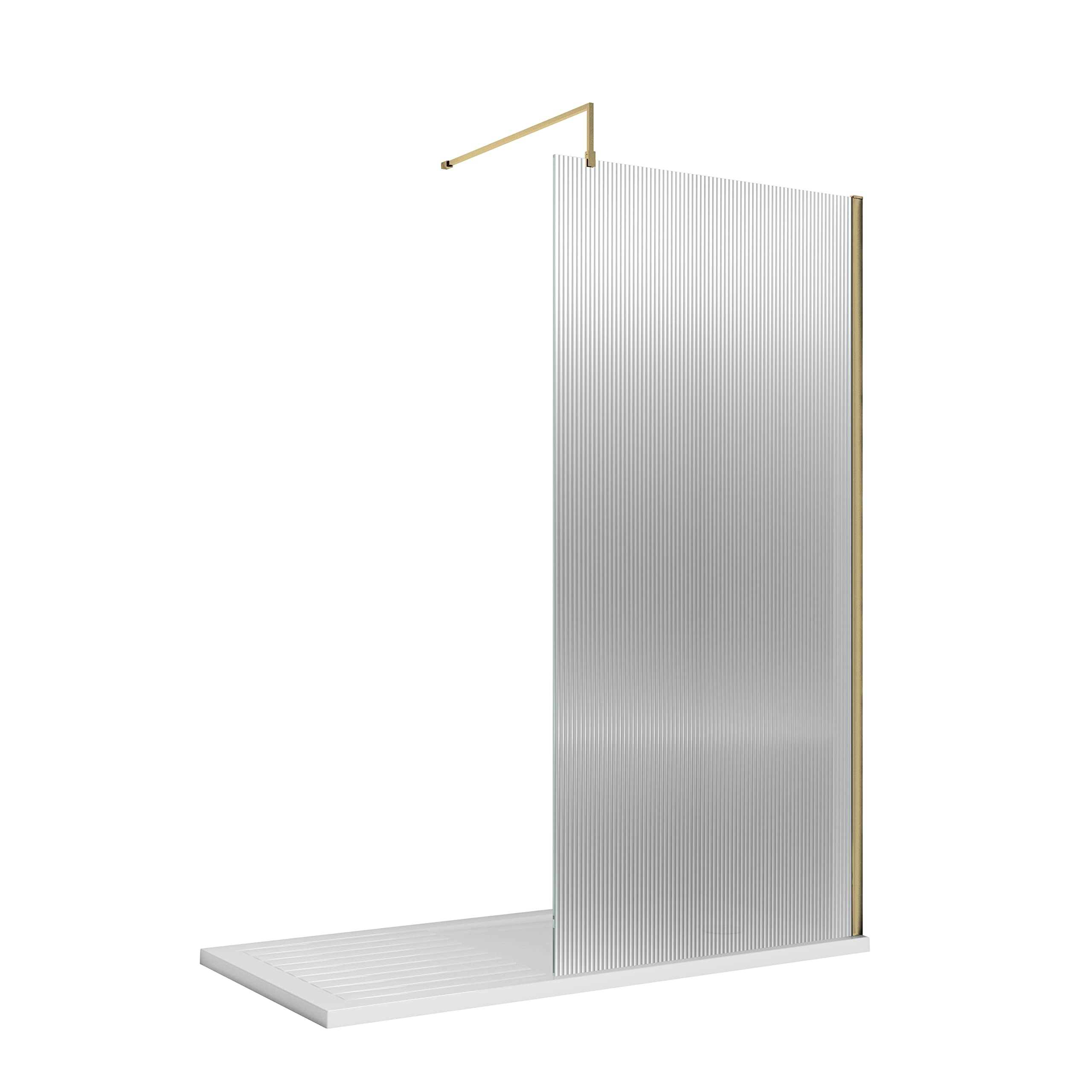 Nuie Fluted Wetroom Screen 1000x1850mm - Brushed Brass - 8mm Toughened Safety Glass