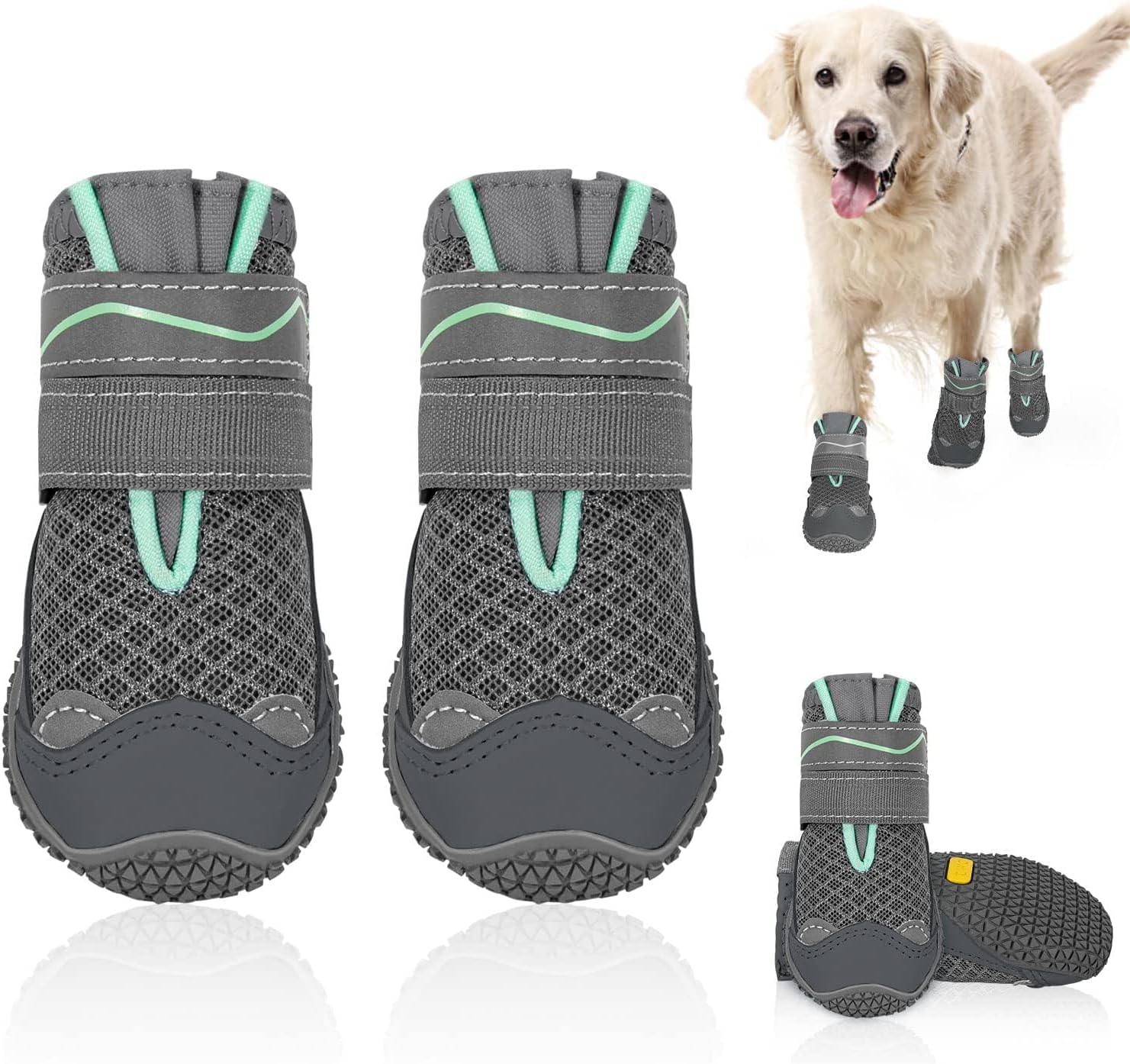 SlowTon Dog Shoes for Large Small Medium Dogs - Breathable Dog Boots for Summer Hot Pavement, Paw Protector for Outdoor Walking Winter Snow, Anti-Slip Rubber Dog Booties for Hardwood Floor (Grey, 5) C-Gray #5 (Width 2.4 inch) for 40-58 lbs