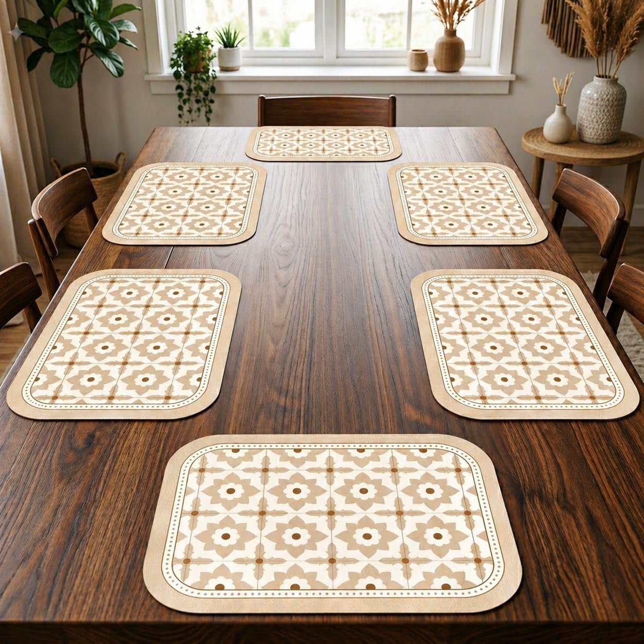 Yelona Beige Faux Leather Dining Table Placemats – Set of 6 | Heat & Stain Resistant PU Table Mats | Easy to Clean & Durable | Perfect for Office, Conference Tables & Home Décor (Lotus Casa)-image-22