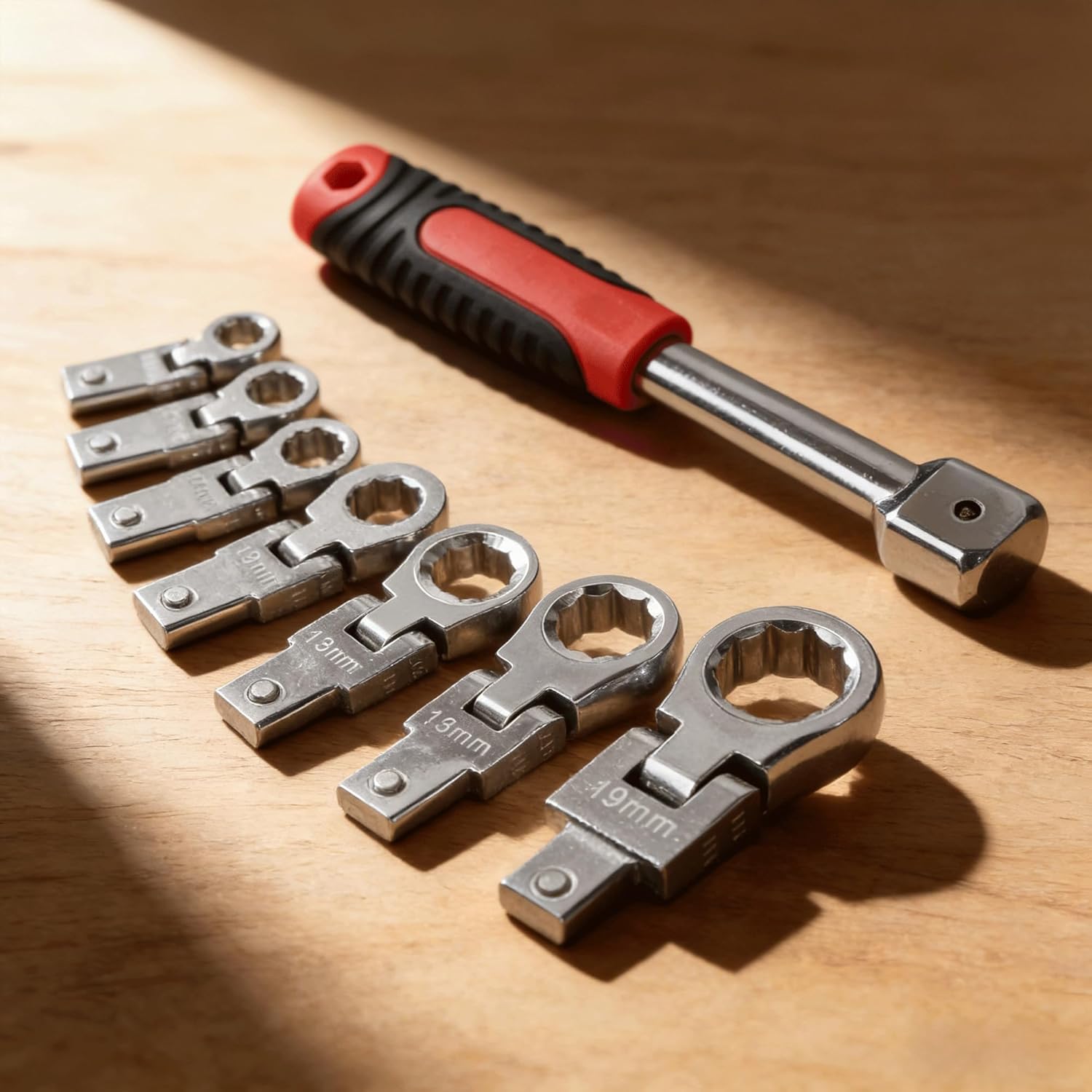 180° Metric 9 Pcs Ratcheting Flare Wrench Set,Nano Ratcheting Wrench Set, Thin Open End Wrench for Tubing, Gearwrench Flare Nut Socket Set with Flex Head, Compatible with CR V