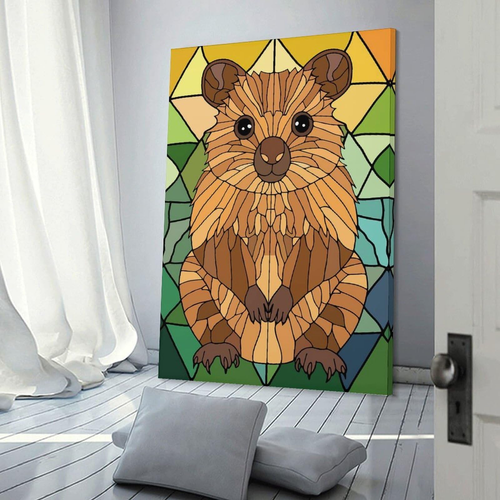 Junmoney Stained Glass Quokka Decorative Wall Artwork, 12x18inch(30x45cm), for Home Lounge, Bedroom Or Reading Nook, Easy Decor for Gallery Walls
