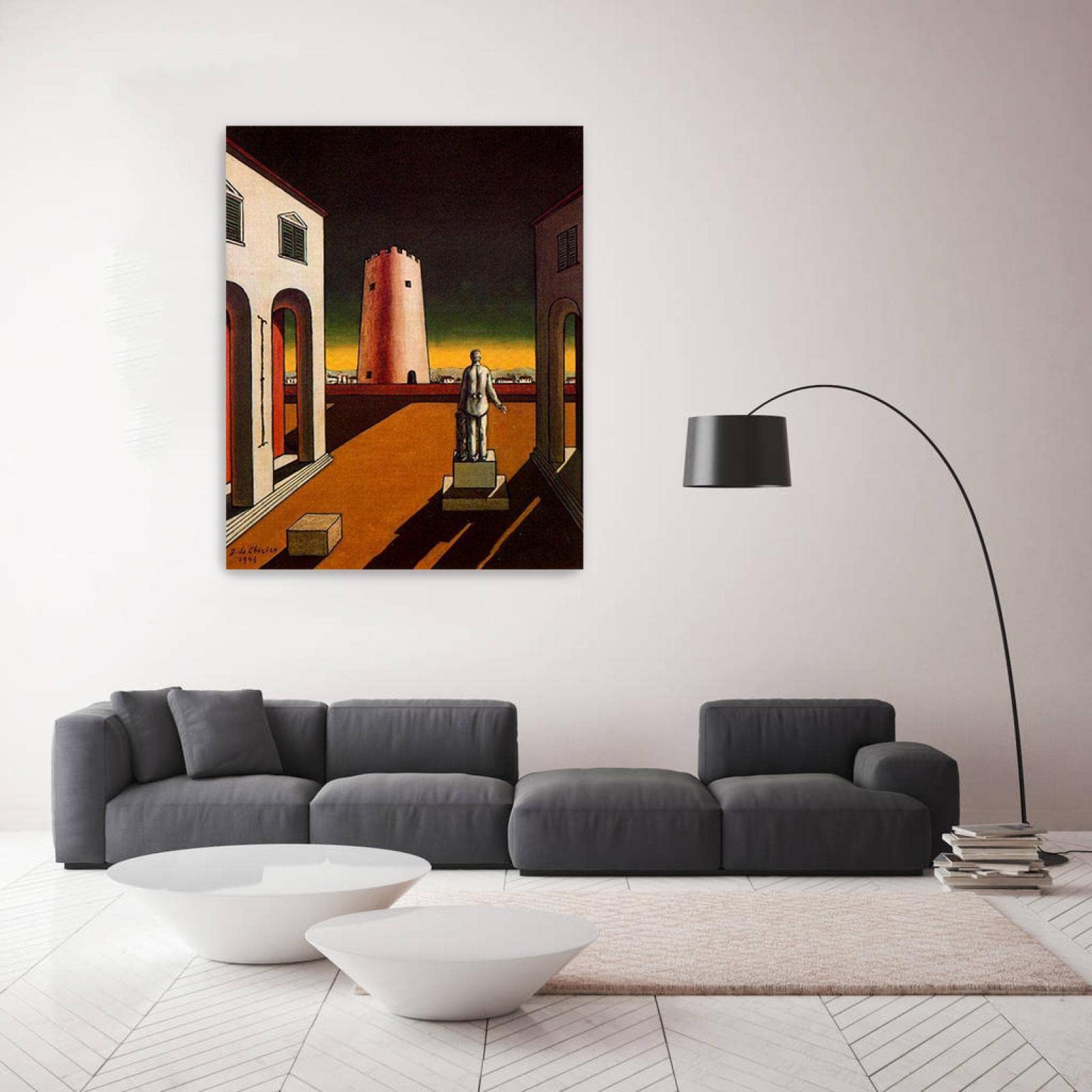 JZSDGB Giorgio de Chirico Słynny artysta na płótnie sztuka ścienna reprodukcje obrazów, plakaty włoski plac z czerwoną wieżą, graficzne obrazy do dekoracji biurowych, 20 x 25 cm, bez ramy