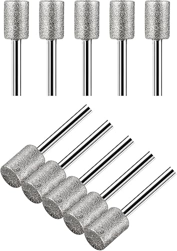 Miniatura 7 de Juego de tallado de piedra, HOMEIDOL 10 piezas de brocas de diamante recubiertas de 8 mm con cabeza cilíndrica montada en puntos, juego de rebabas
