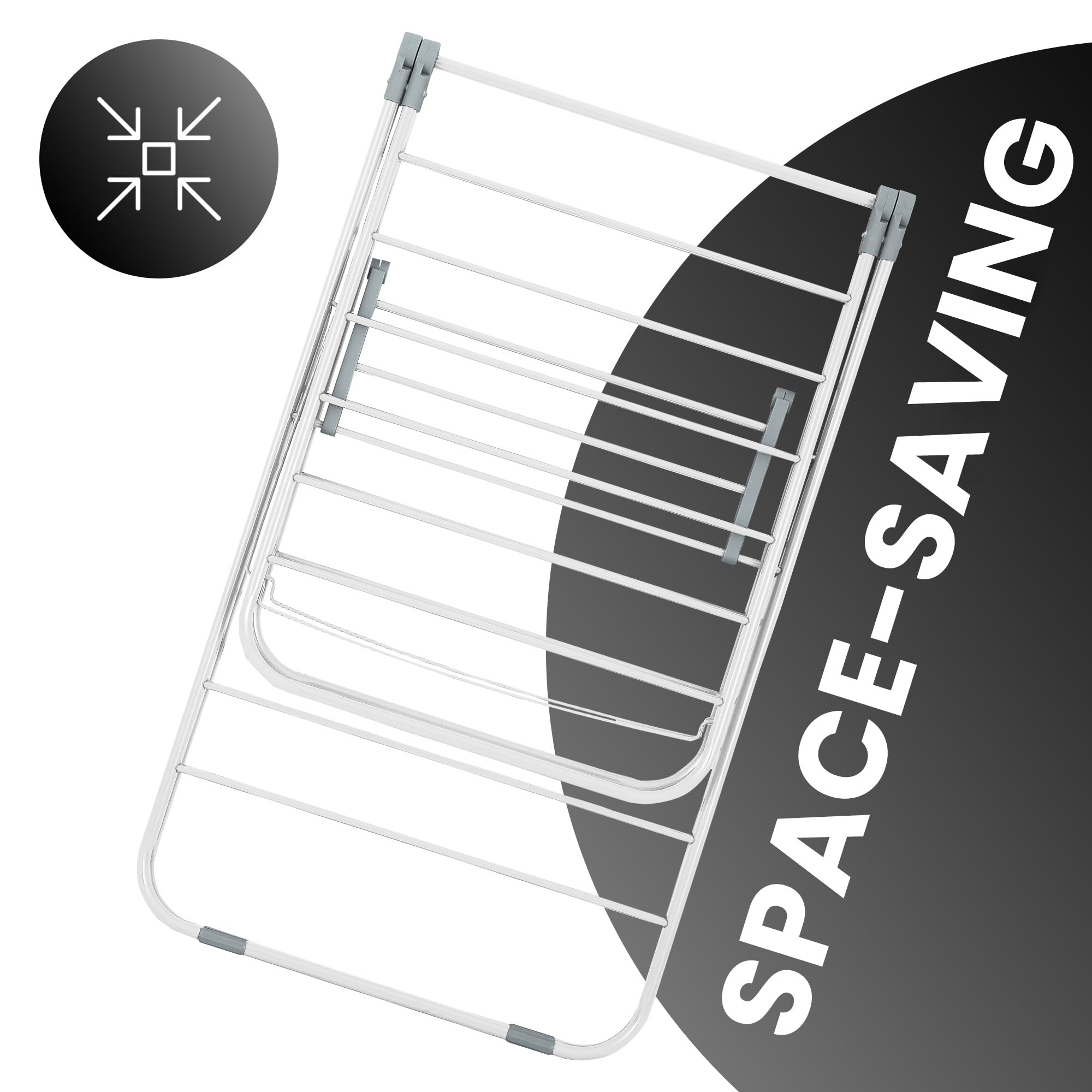 Vonia Étendoir à Linge Pliable et Compact - Séchoir à Linge Intérieur et Extérieur Solid | Tancarville Linge Solide XXL 16m Capacité | Séchoir Linge Pliable Blanc 145x57x95 cm