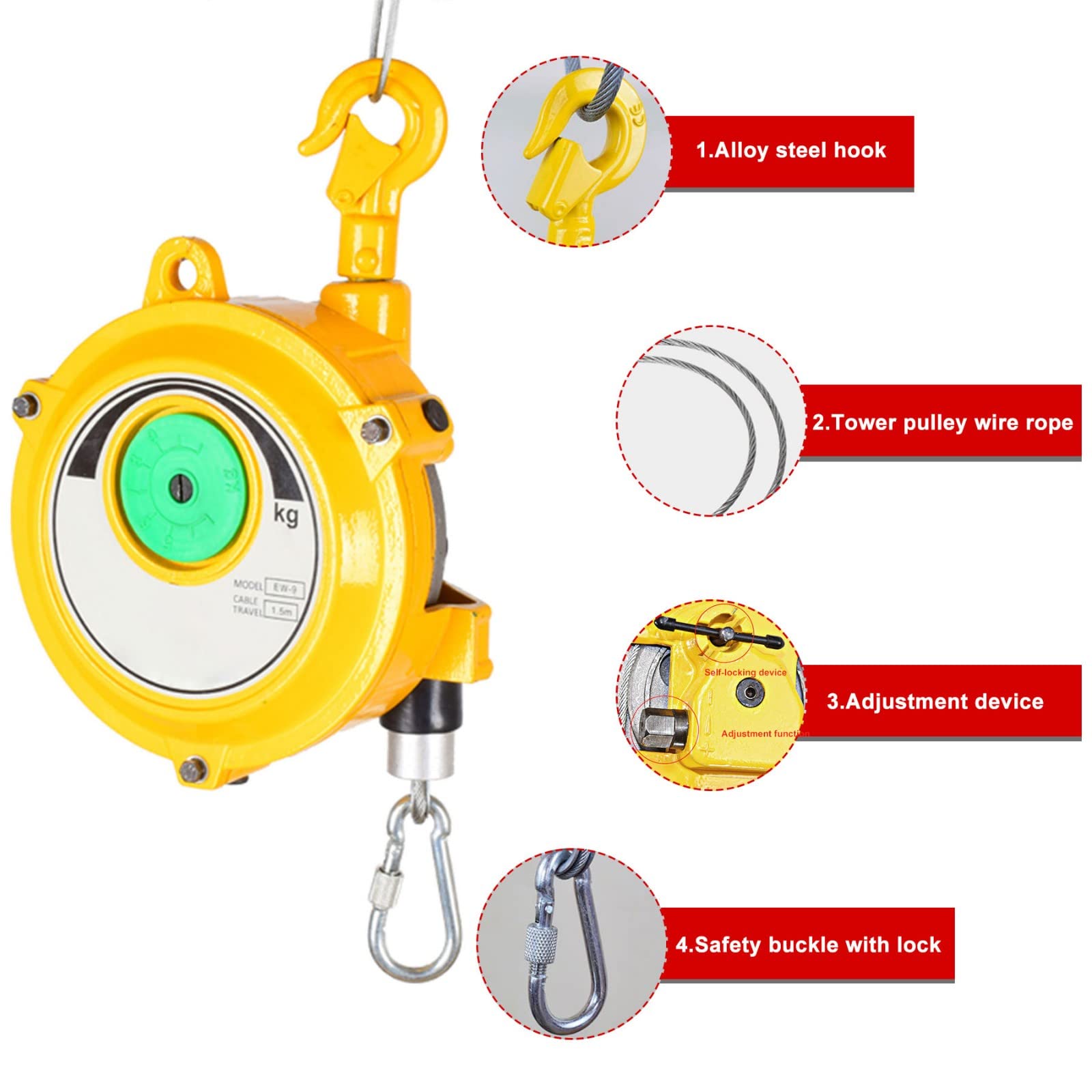 Einstellbarer Federzug Balancer, Einziehbar Federzug mit Manueller Verstellung, Spring Balancer Werkzeugaufnahme für Fixieren und Aufhängen Von Werkzeugen(Size:5-9kg)