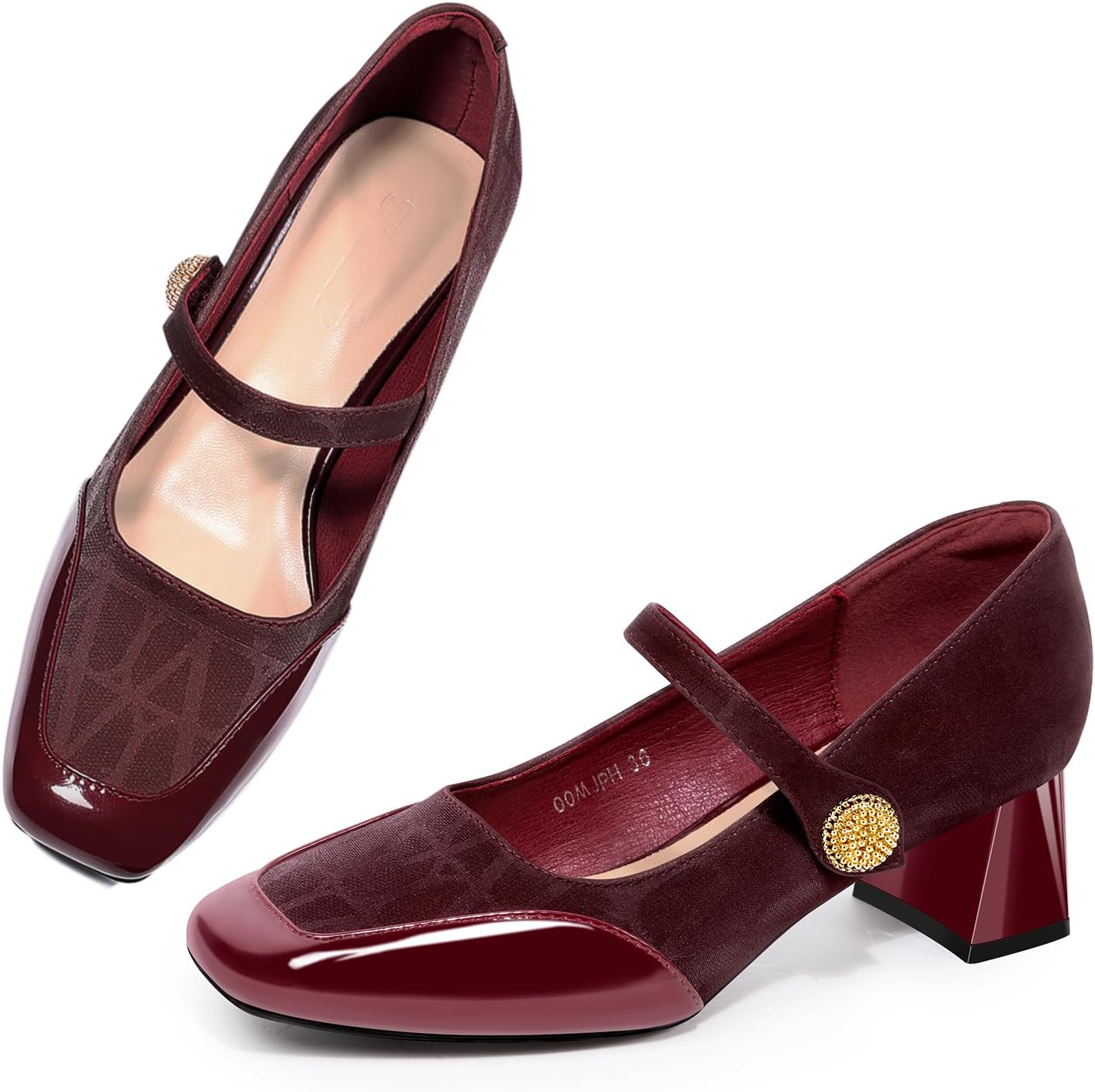 Trakxy Women's Mary Jane Heels - Chunky Block Heel Pumps with Square Toe & Buckle Straps, Comfortable Dress Shoes for Wedding, Office, Classic Chic Low Heels