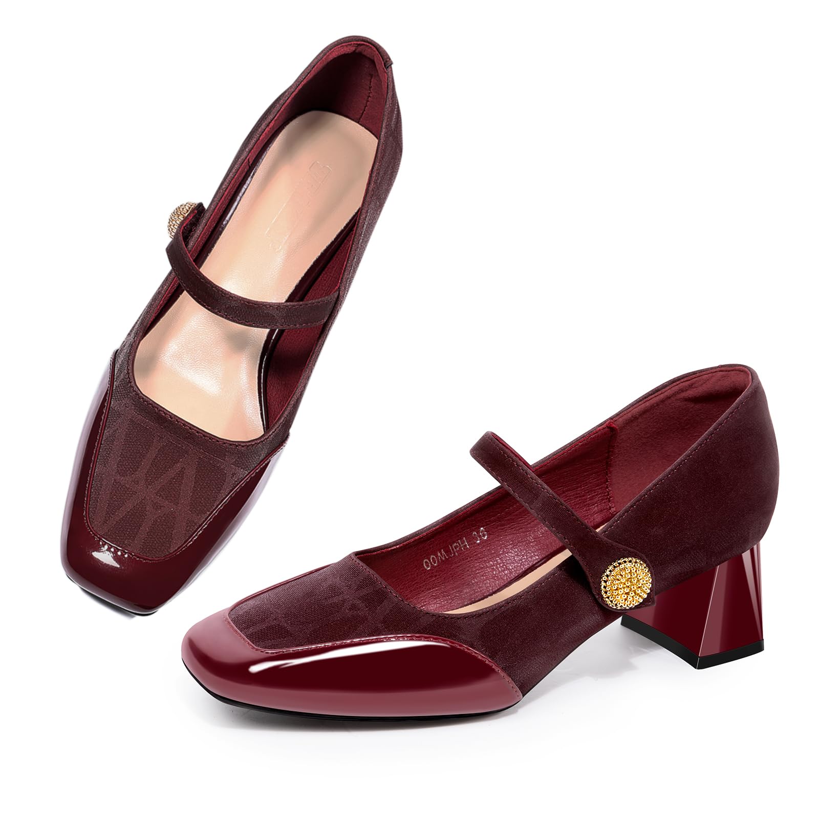 靴 Angled heel square shoes Zamikoo Cap Toe Shoes for Women, Block Heel Square Toe Slip