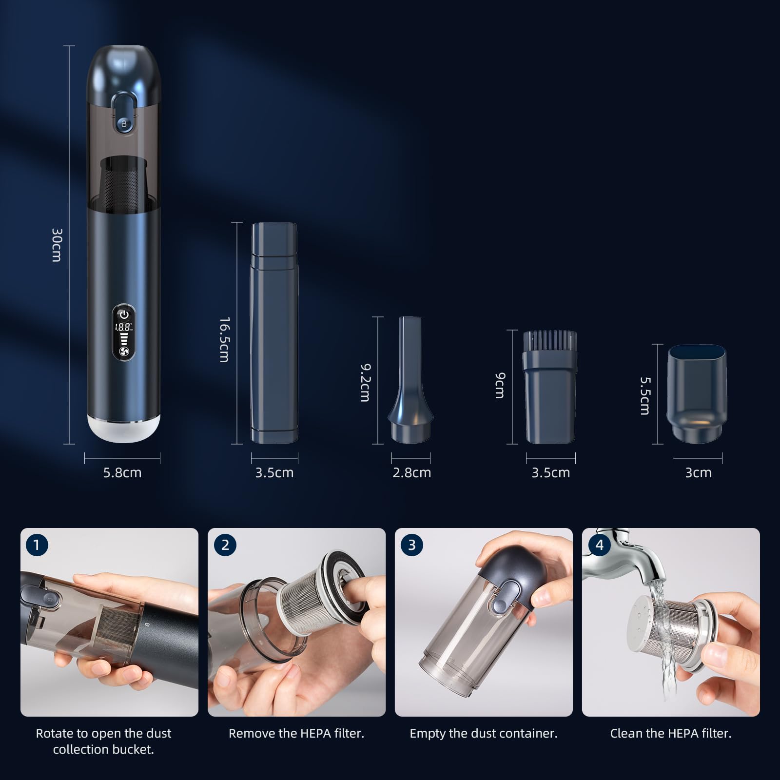 Aspirapolvere Auto Senza Fili 4 In 1 - 18000 Pa, Motore Brushless, USB-C, Per Auto E Casa - Foto 3