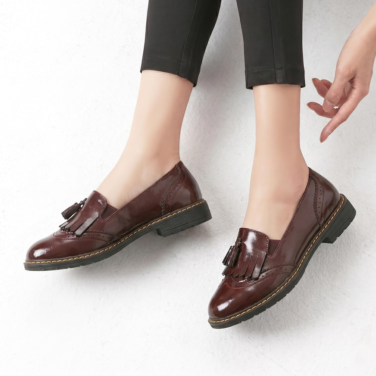 TRULAND Women’s Leather Penny Loafers – Slip On Wingtip Oxfords Tassel Loafers Comfortable Casual Dressy Shoes for Office Work