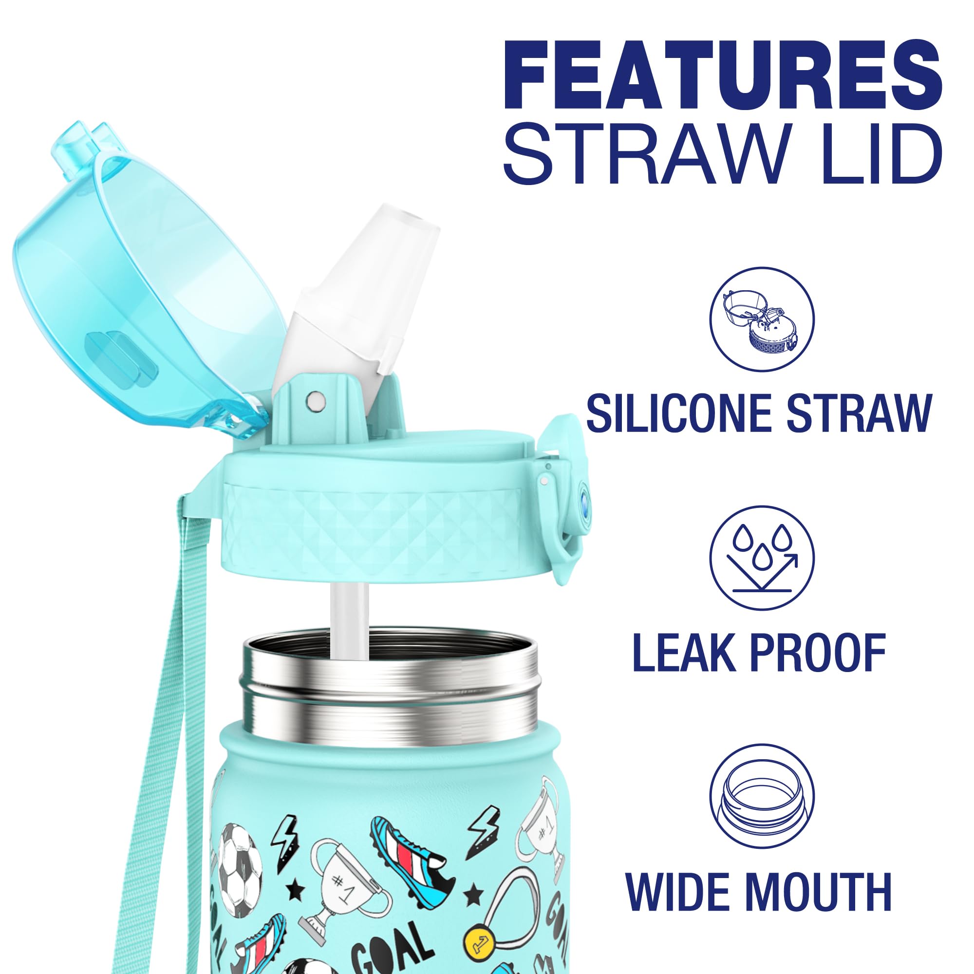 GOPPUS, Borraccia ermetica per bambini con cannuccia, carina, in acciaio inossidabile a doppia parete, con isolamento sottovuoto, piccola, a prova di perdite, senza BPA, 550 ml