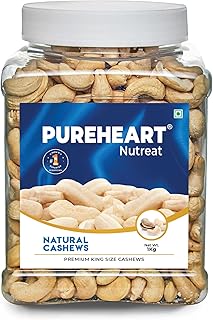Pureheart Nutreat Natural Cashews (1 kg) Premium Whole Crunchy Cashewnuts/Kaju/Dry Fruit - Reusable Jar Price In India