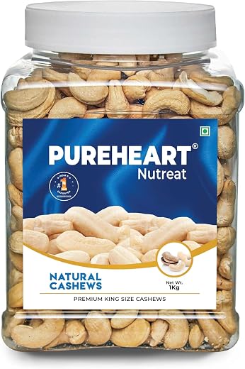 Pureheart Nutreat Natural Cashews (1 kg) Premium Whole Crunchy Cashewnuts/Kaju/Dry Fruit - Reusable Jar
