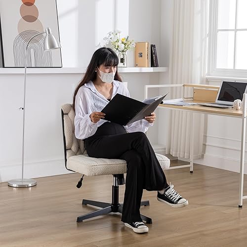 Miniatura 3 de Silla de oficina sin brazos, sin ruedas, moderna silla de escritorio giratoria ajustable, silla de trabajo ergonómica acolchada con patas cruzadas