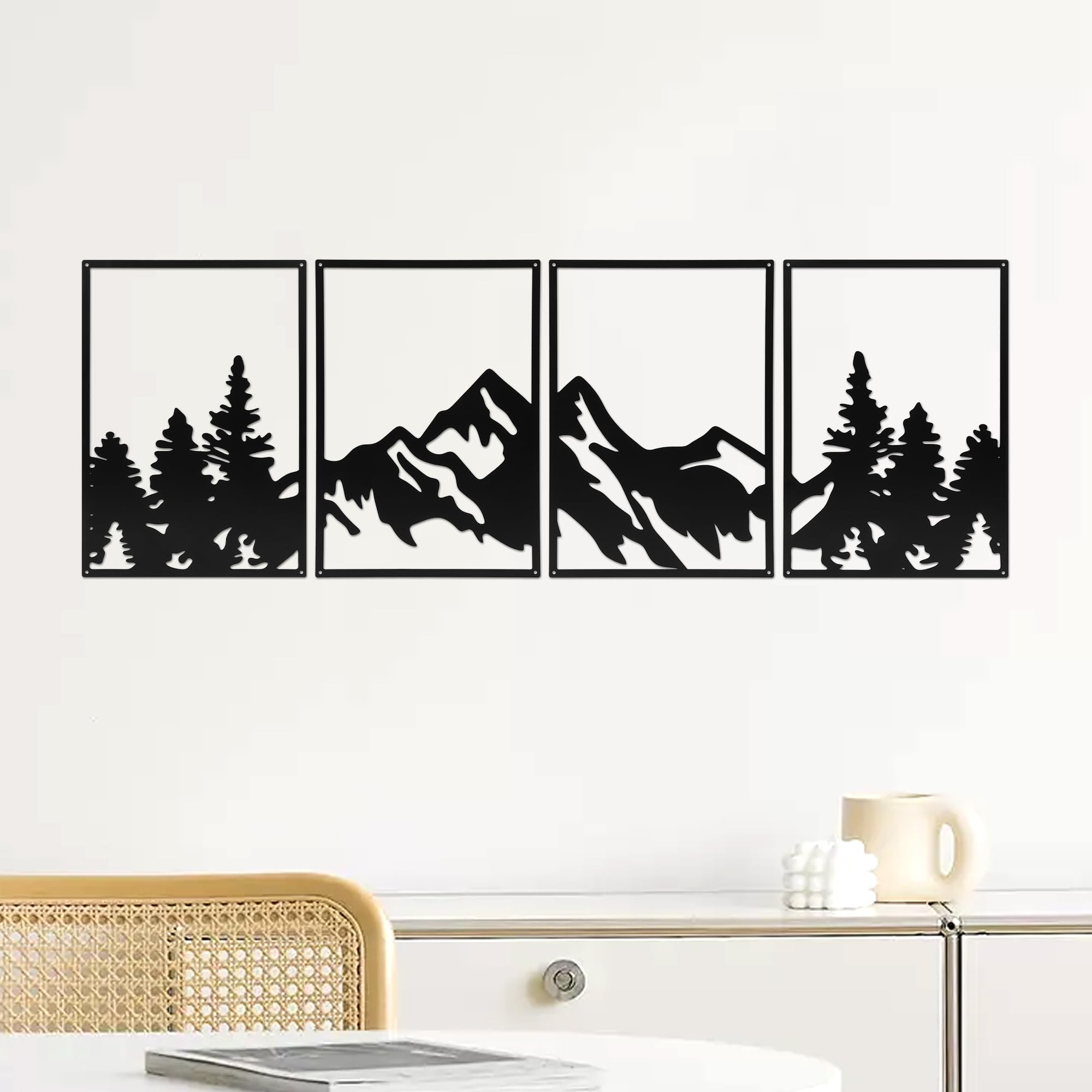 MEKOTRIN 4 Pcs Metal Wall Art Black - Mountain Scene Wall Decor Minimalist Modern Nature Home Wall Hanging Art for Living Room Bedroom Office, Forest