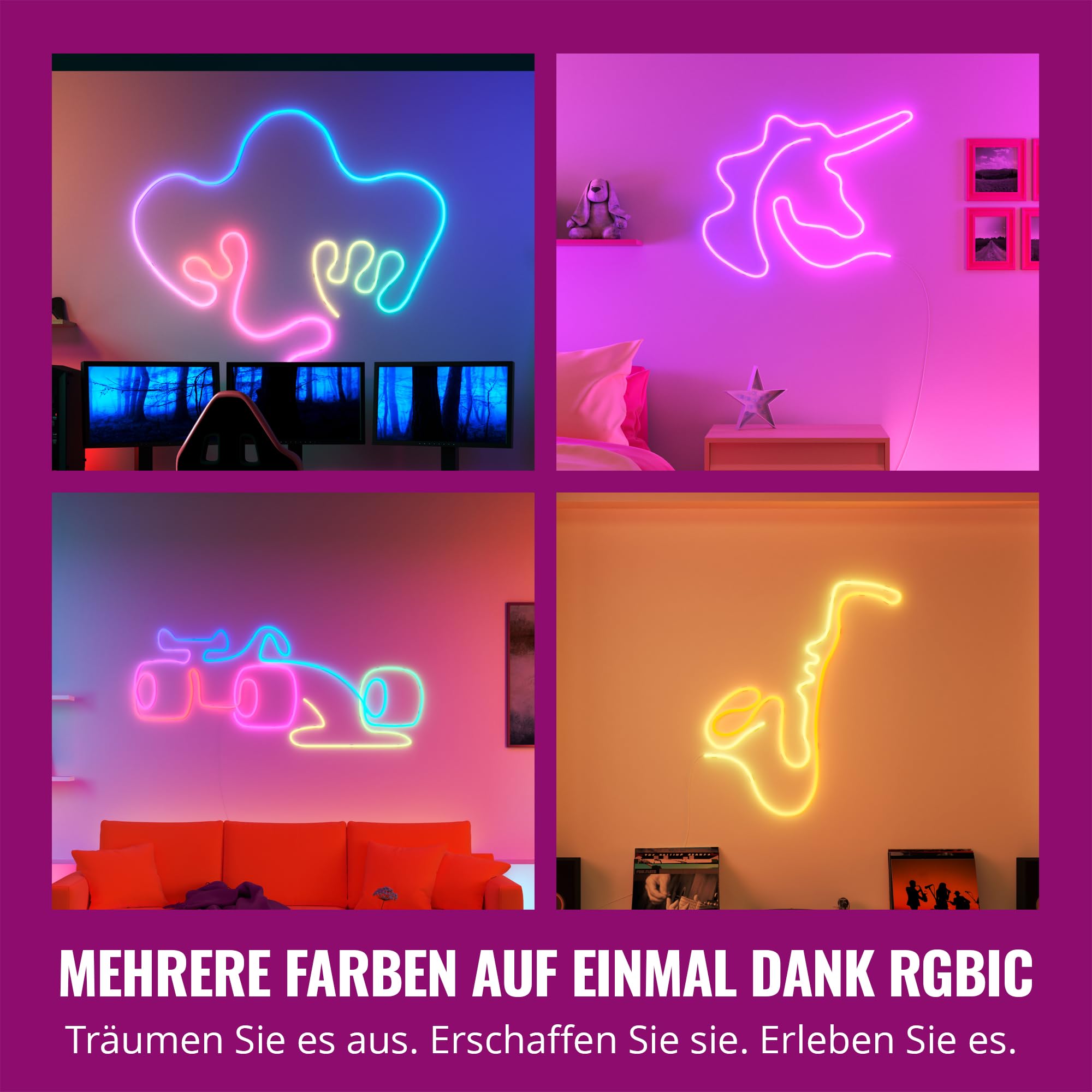 WiZ SMART FLEX STRIP - 10 m, 16 Millionen Farben + Weißschattierungen, dynamische Lichtszenen, verbindet sich mit Ihrem WLAN, Sprach- / App-Steuerung, funktioniert mit Google Home, Alexa und HomeKit.