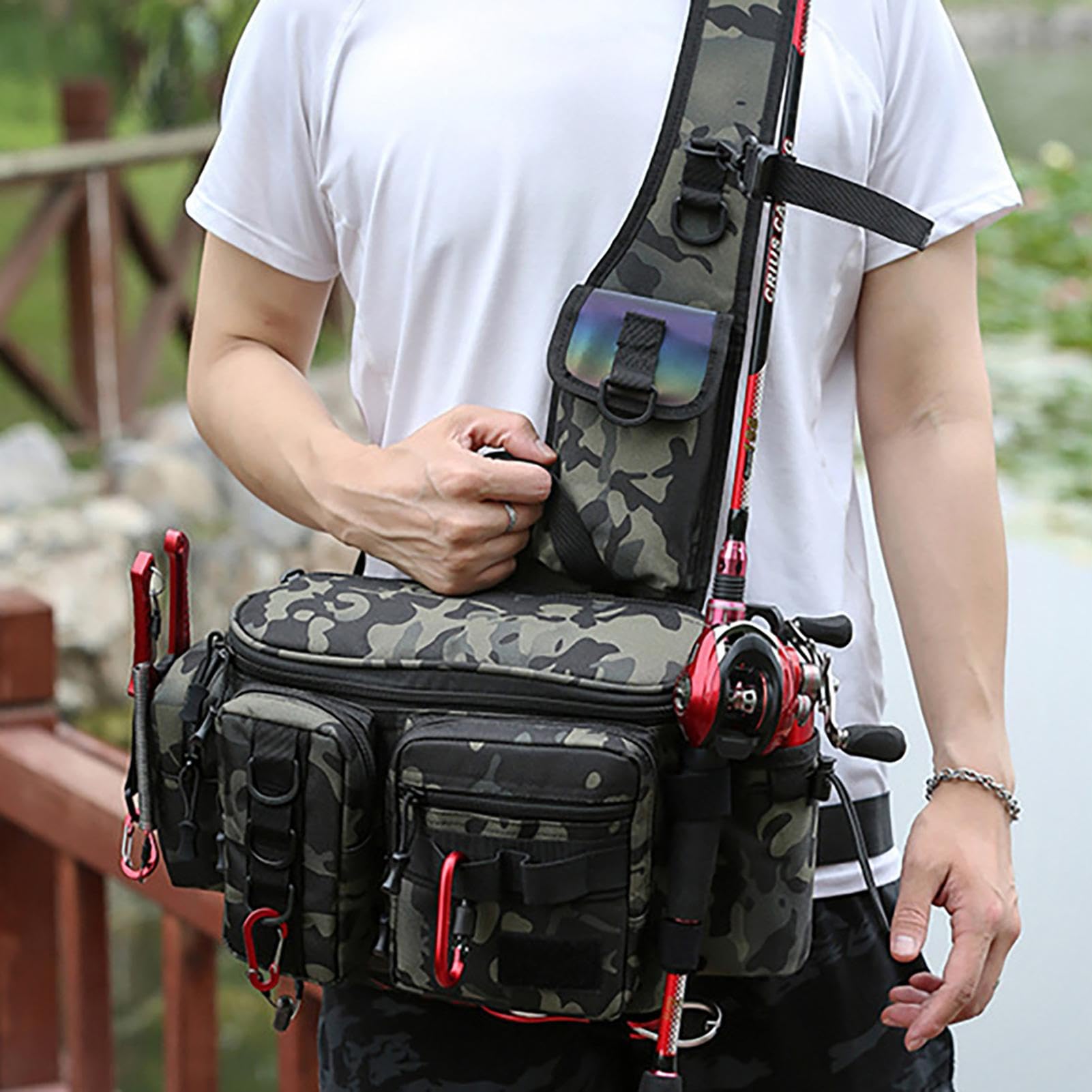 Torba wędkarska Fanny Pack, uchwyt na wędkę, torba wędkarska, torba na | na kemping, polowanie, wędkowanie na świeżym powietrzu, duży., G, Patrz opis