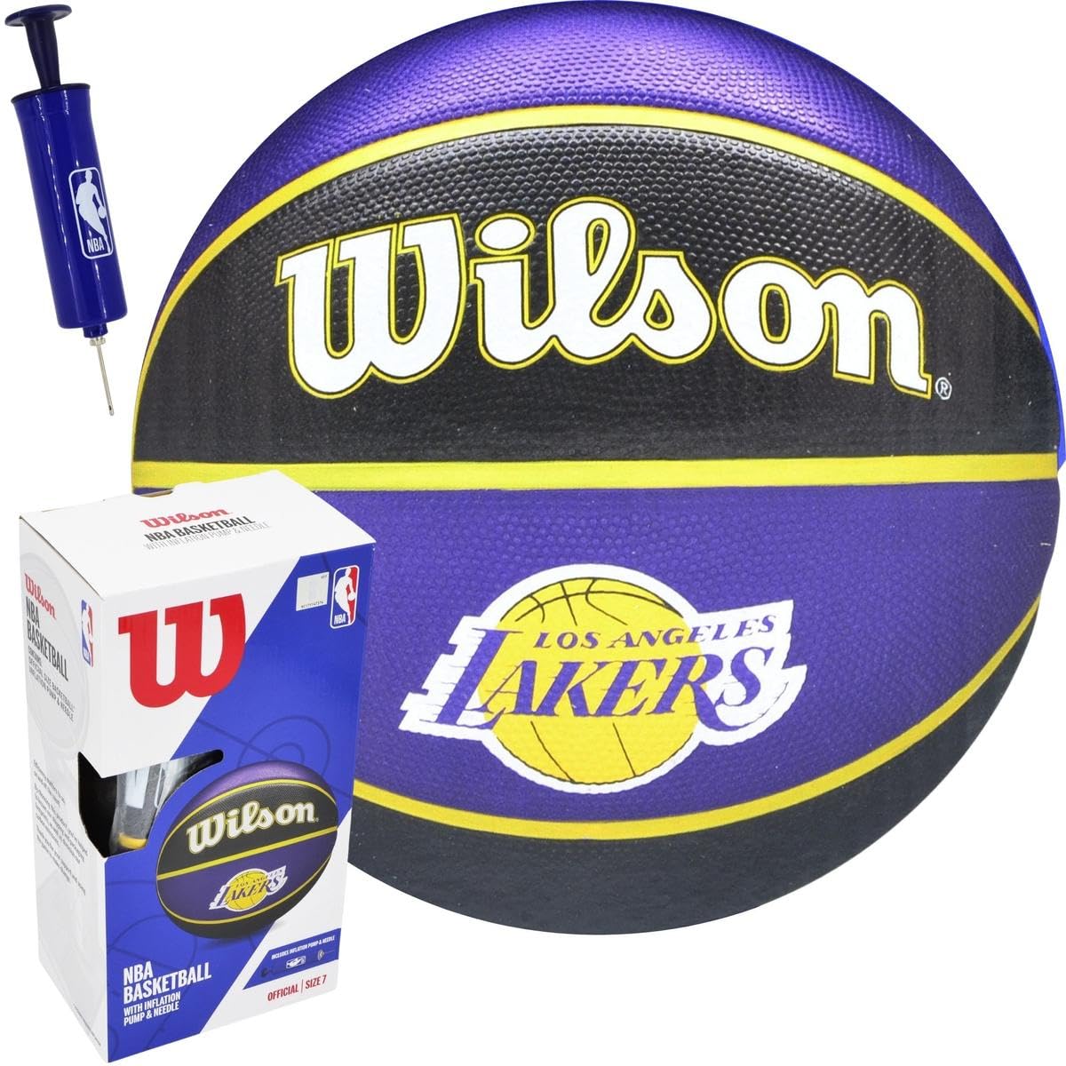 ENERO NBA Team LA Lakers Basketball Größe 7, Indoor/Outdoor Gummiball mit strukturierter Oberfläche, Butylblase, inkl. Pumpe & Box, Lila/Schwarz, Unisex