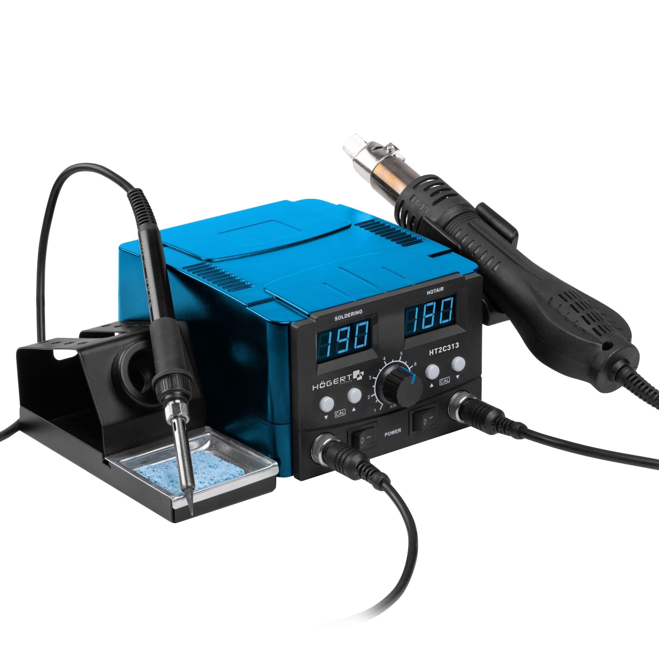 HÖGERT TECHNIK - Estación de soldadura 2 en 1 75W con pistola de aire caliente 750W, control digital de temperatura, pantalla LED, segura para ESD, para reparaciones de SMD y BGA